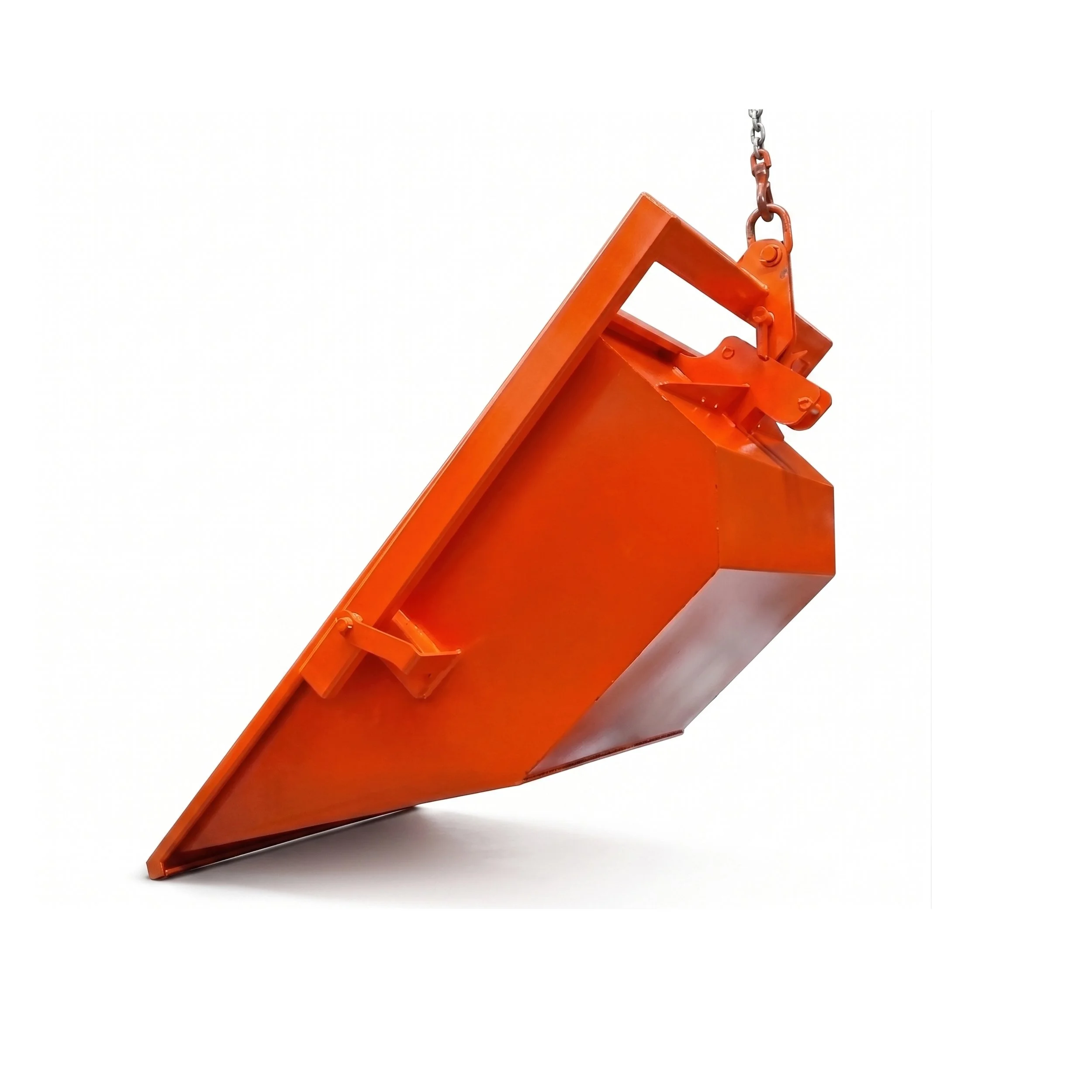 CraneGear Skip Pan tipped up at 45 degrees. The orange skip pan is on a white background.