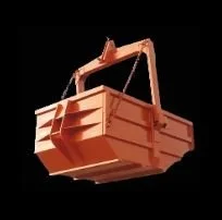 Eichinger Dump Box made of heavy duty steel and is designed for easy loading. This skip pan is in orange on a black background.