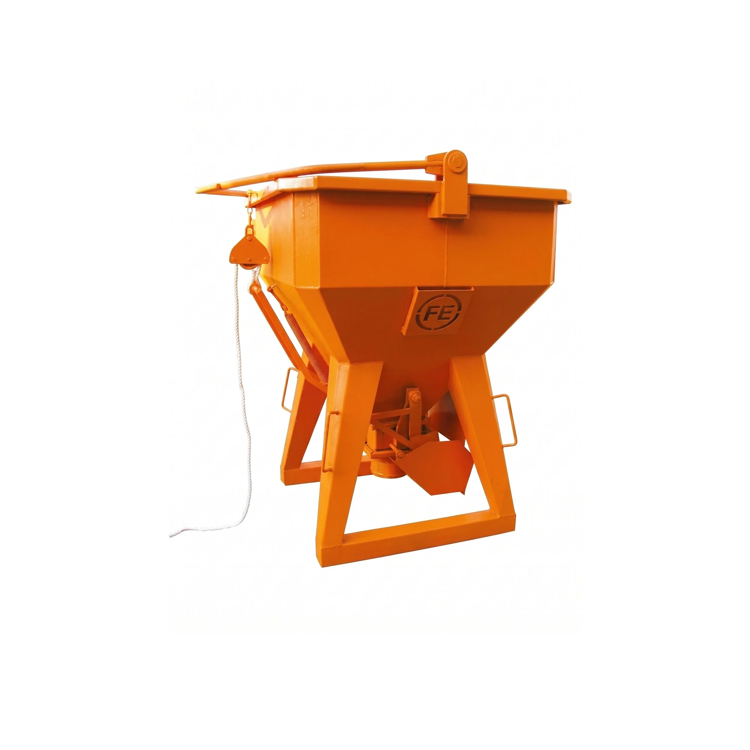 Concrete Bucket for Self Consolidating Concrete. The background is white. The Bucket is orange in color.