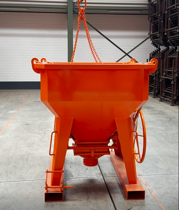 2 yard concrete bucket with fork lift pockets on the ware house floor of the factory
