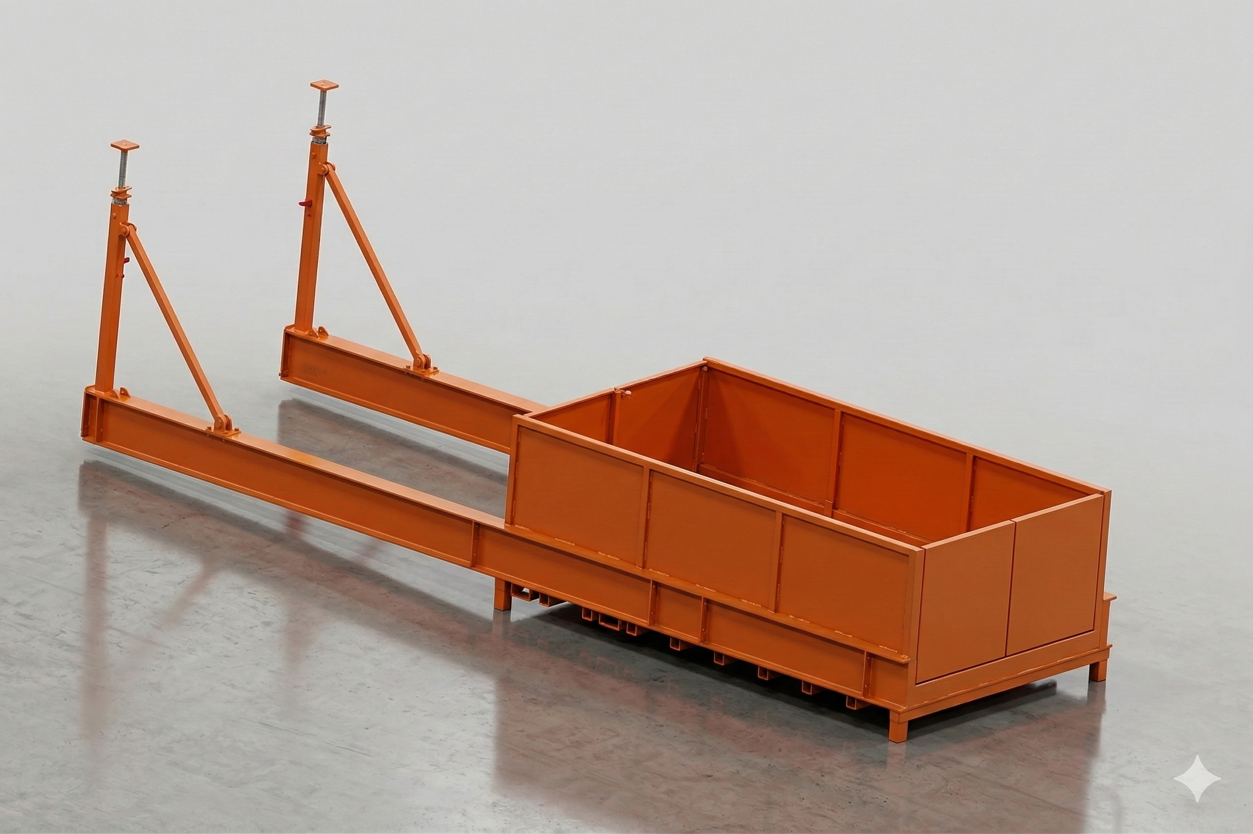 Crane Gear two post crane loading platform on a concrete floor