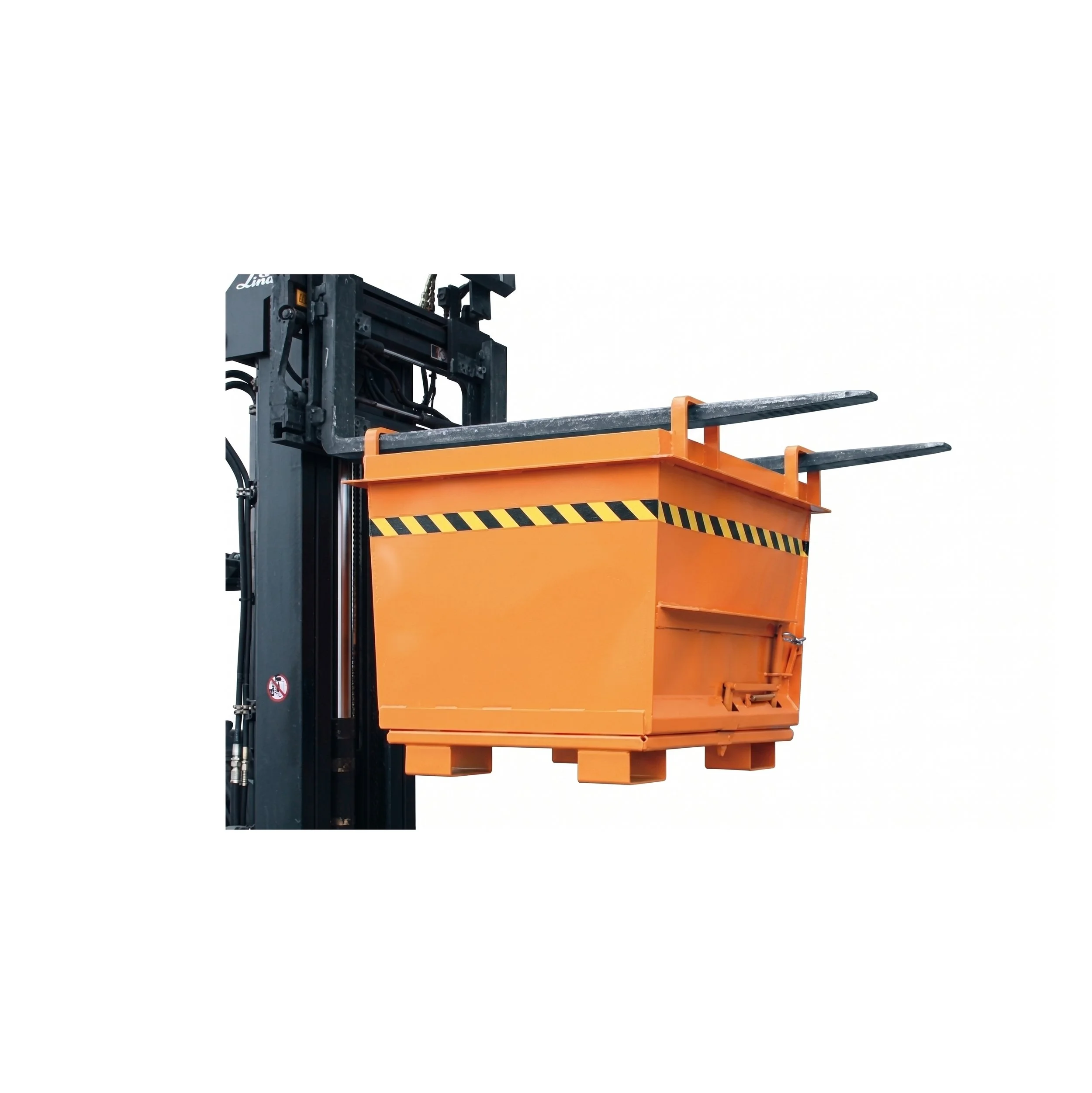 Drop bottom Bin on forklift on white background 1 to 1 ratio