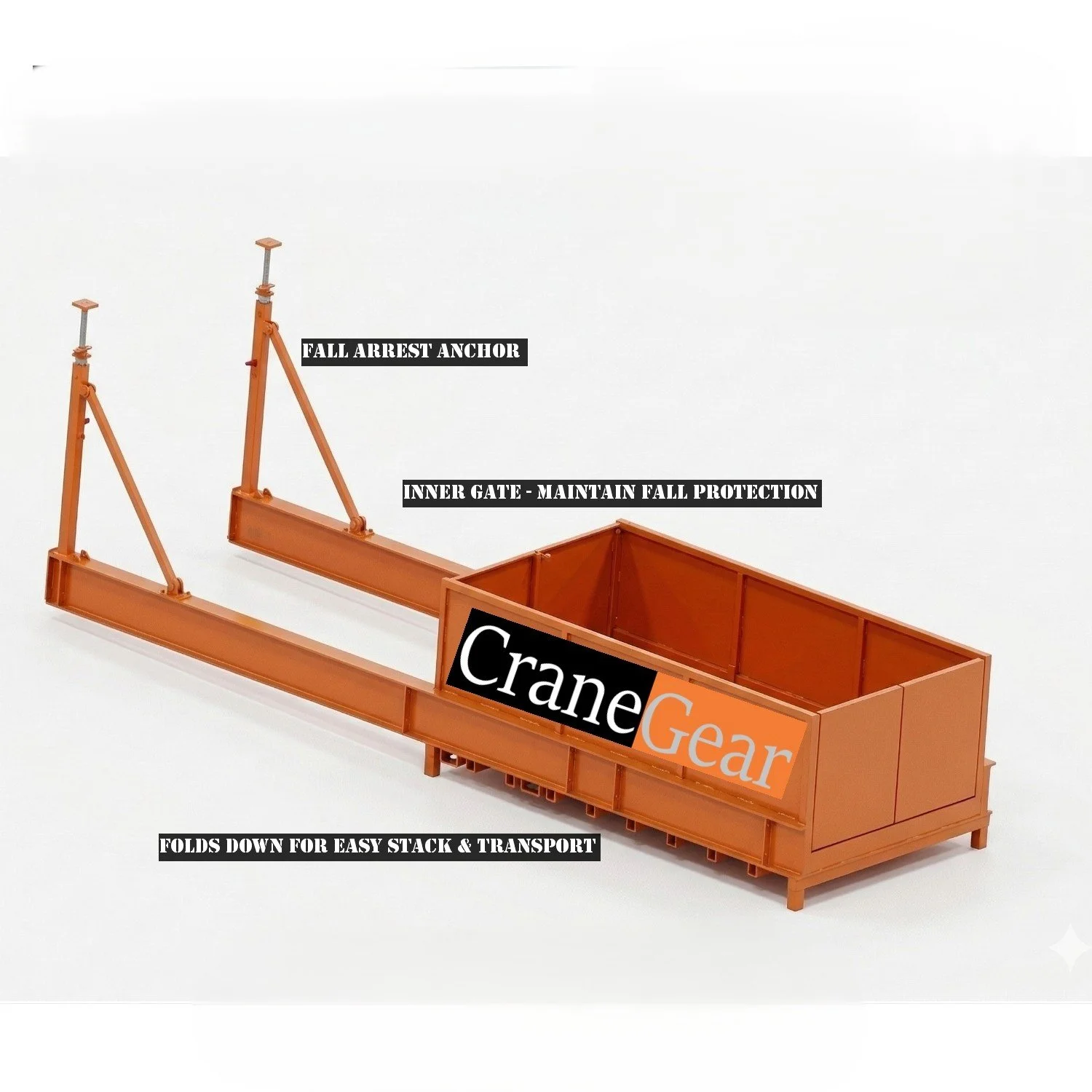 Fixed Crane Deck in Orange.jpg Highlights the safety benefits of our two post design
