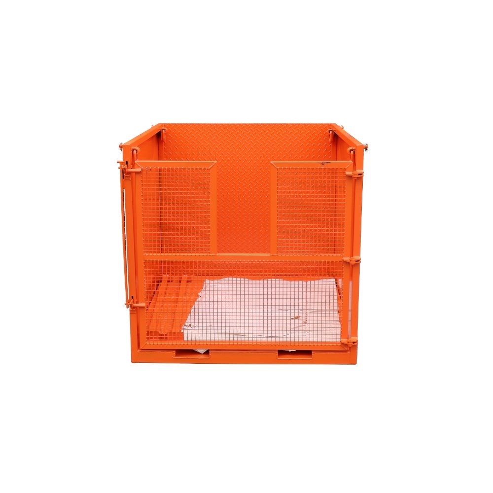 Eichingers 1058 Crane Materials Basket on a white background. The basket is closed and empty and orange in color.