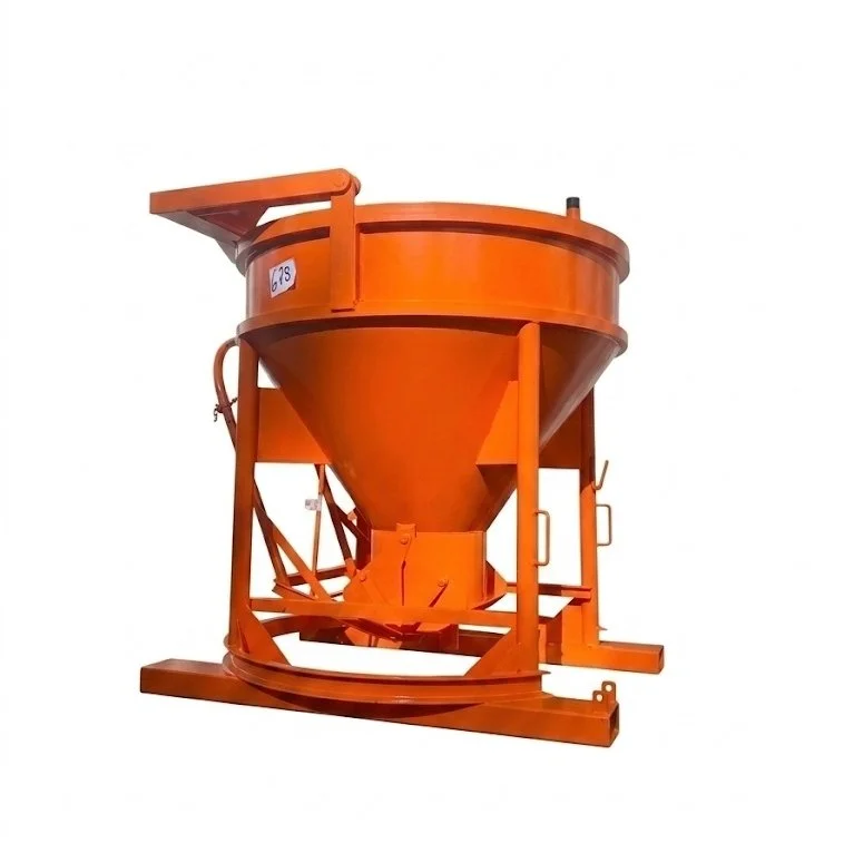 1016 concrete bucket by Eichinger manual version with the fork pocket option. The bucket is orange and on a white background in a 1 to 1 format.