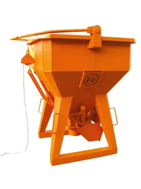Eichinger 1035 Concrete bucket in orange on a white background. Shows a profile view with a bale arm attachment.
