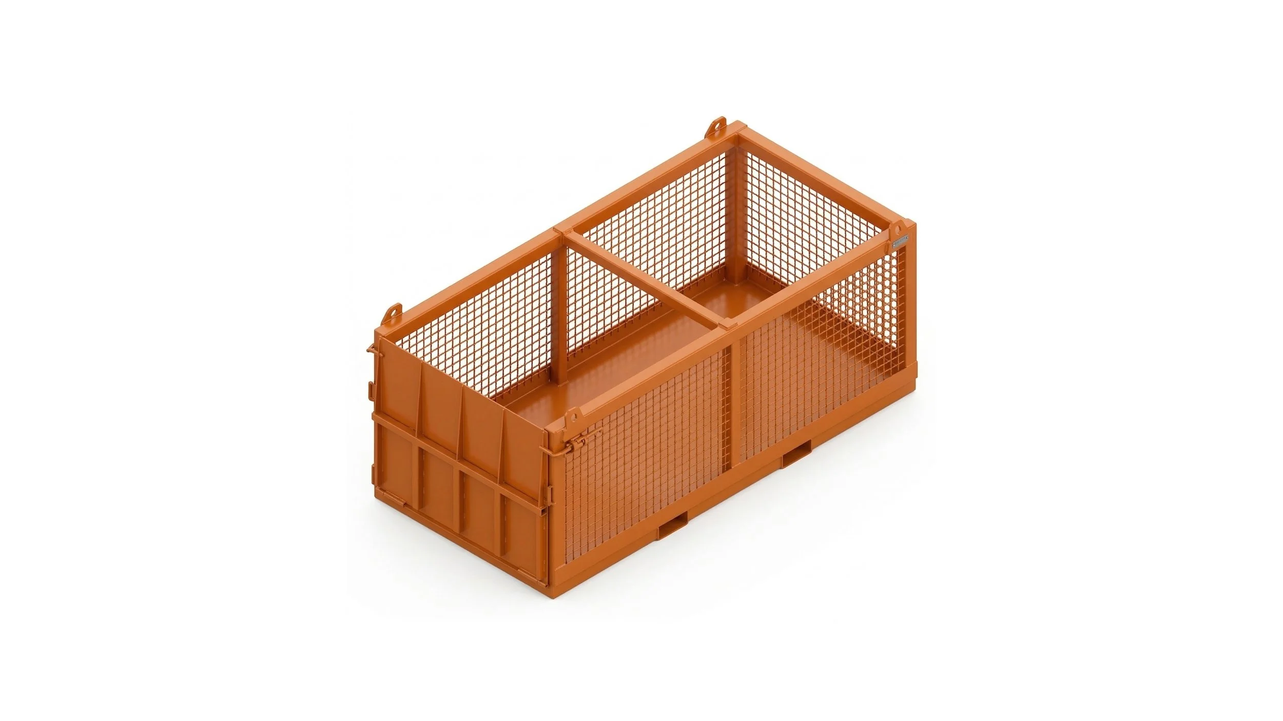 Eichinger Crane Pallet Bin for two pallets rated at 6600 lbs. The bin is orange on a white background.