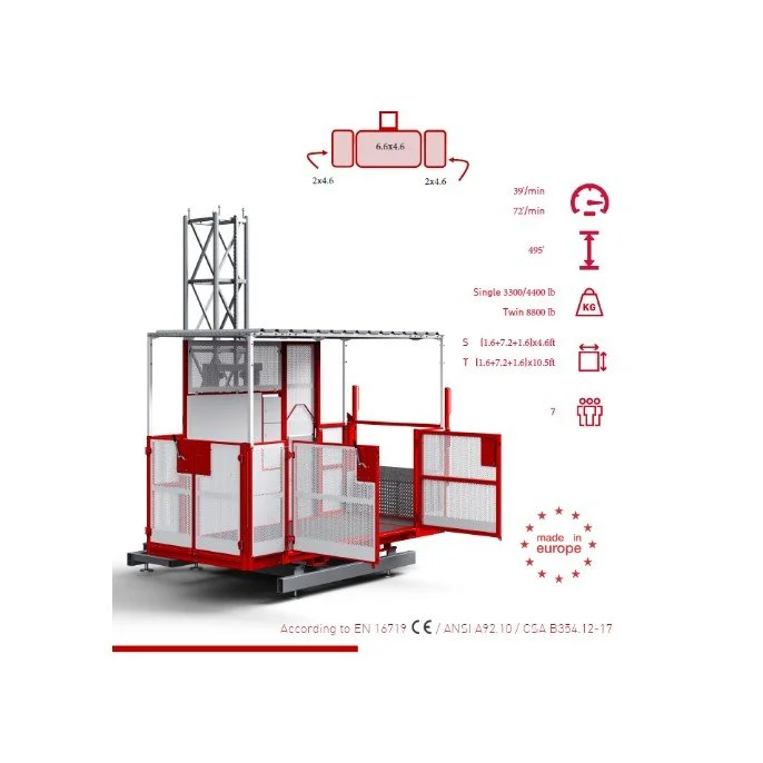 Elevek Transport Platform Brochure showing data about their Material Hoist.