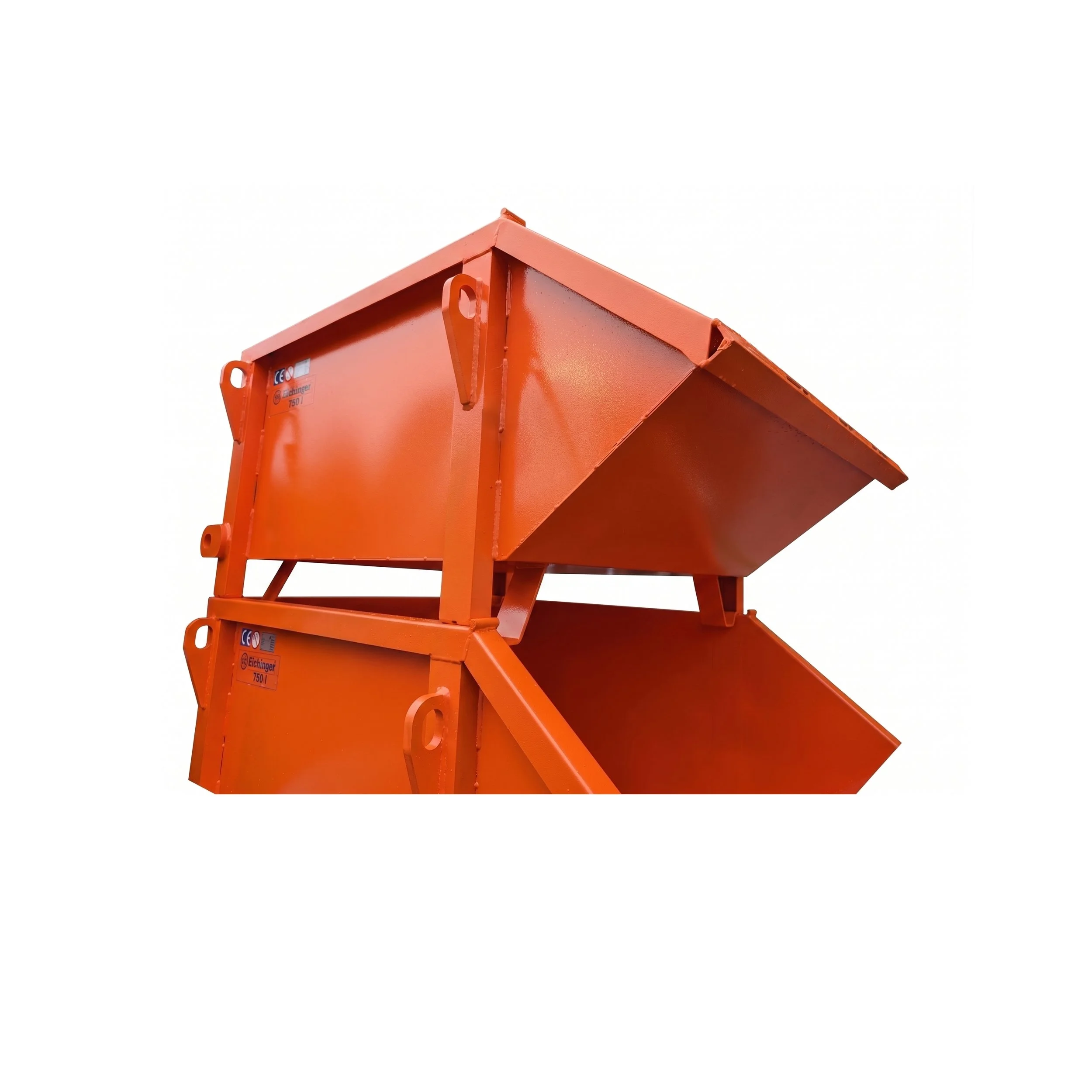 CraneGear Skip Pan stacked. The bins are orange. The background is white. The view is three quarter front view.
