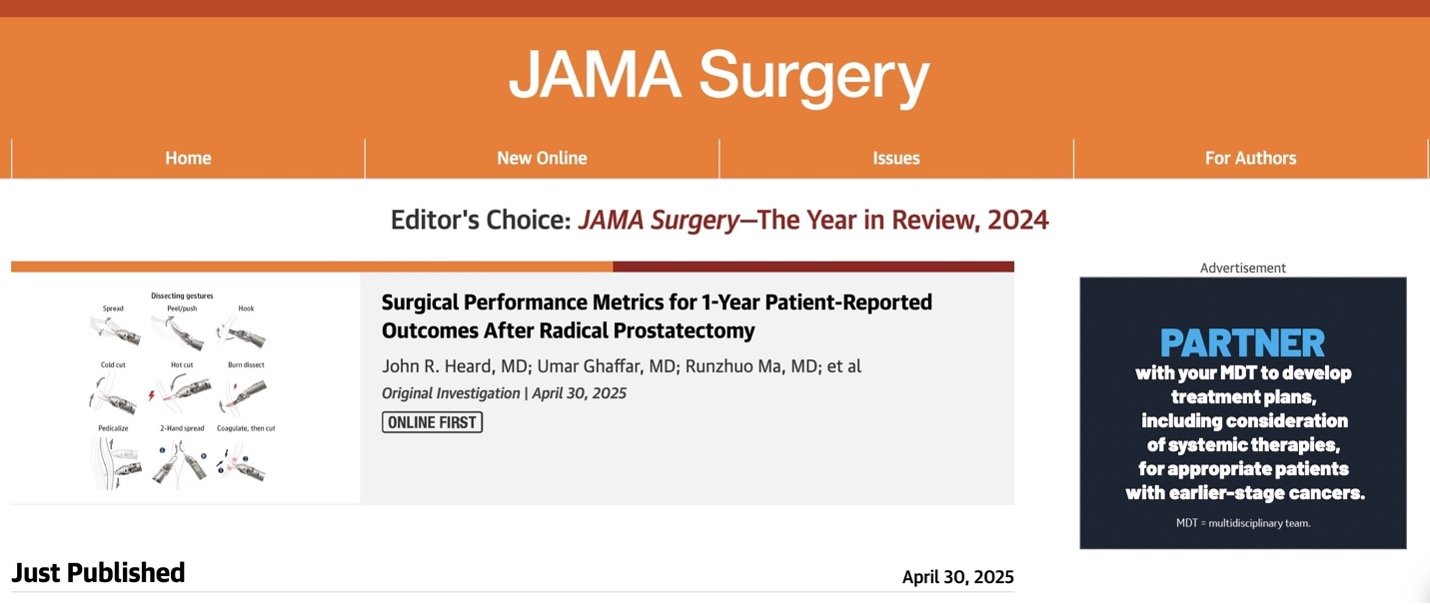 May 2025 - HRL paper entitled “Surgical Performance Metrics for 1-Year Patient-Reported Outcomes After Radical Prostatectomy” published in JAMA Surgery