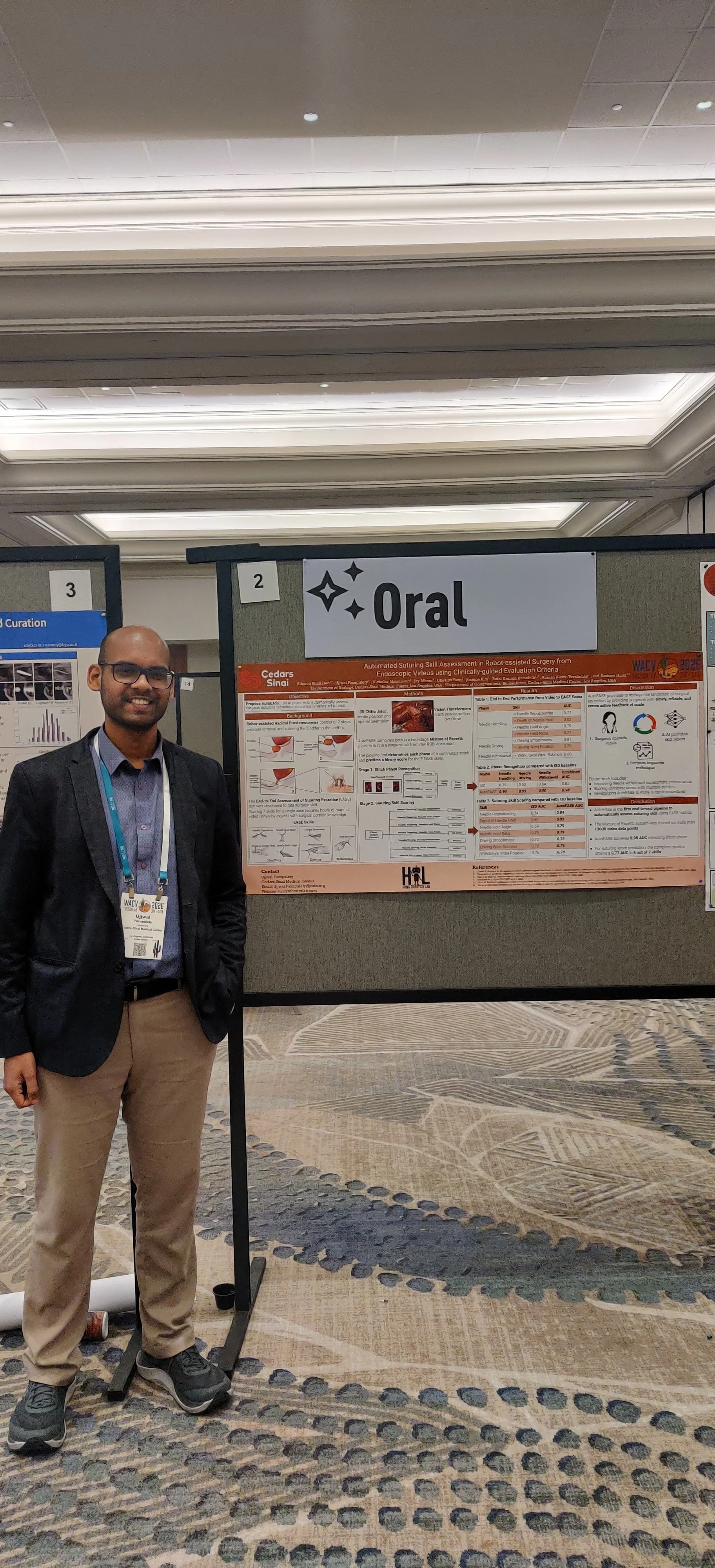 March 2026 - Ujjwal Pasupulety presents his paper, “Automated Suturing Skill Assessment in Robot-Assisted Surgery from Endoscopic Videos Using Clinically Guided Evaluation Criteria,” at IEEE 