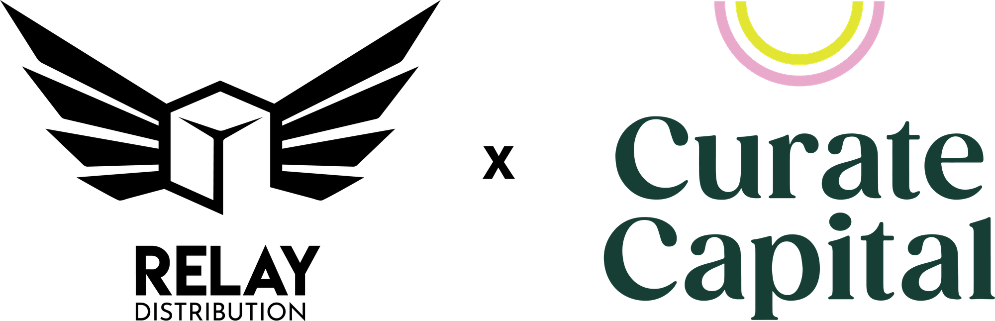 Logo with text "Curate Capital" and a semicircle design in pink, yellow, and black.