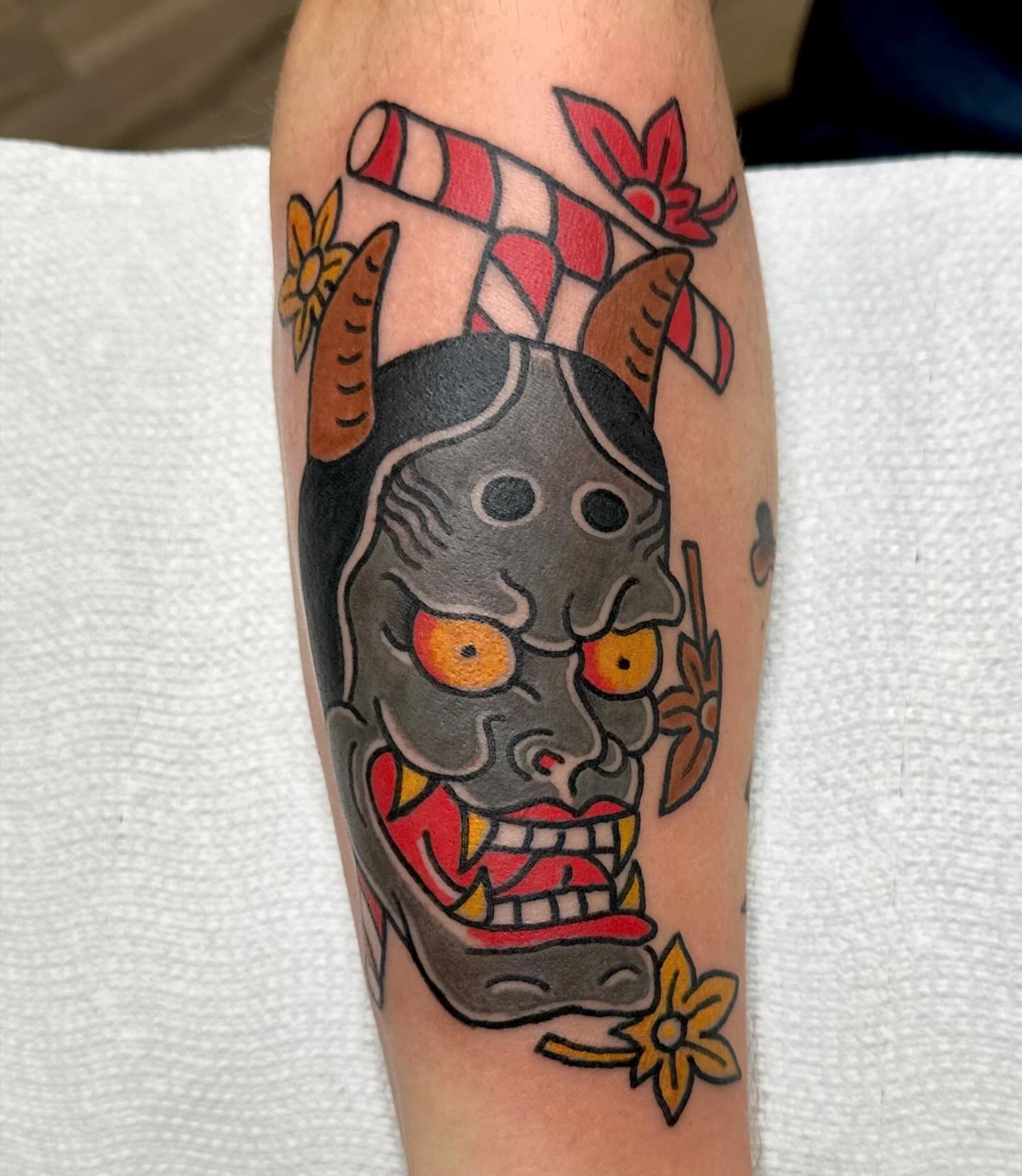 Sick traditional Hannya mask by @shanemccormicktattoos