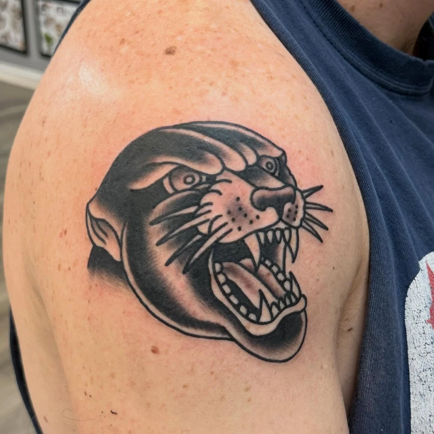 Kick ass panther head done by @jeffpatterson_tattoo 
Reach out to your favorite artist to schedule an appointment!
Here 12-8 daily
(318)-562-3021☎️