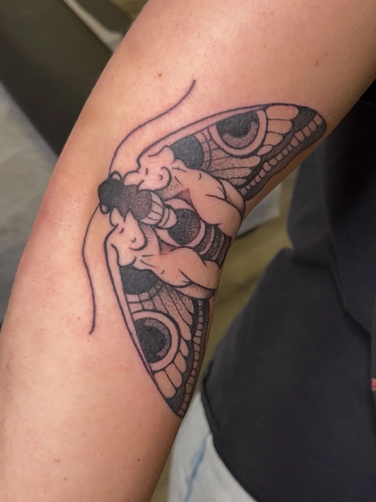 Sweet lil moth done by @urban_davinci 
#blackandgreytattoo #bugtattoo #shreveportla