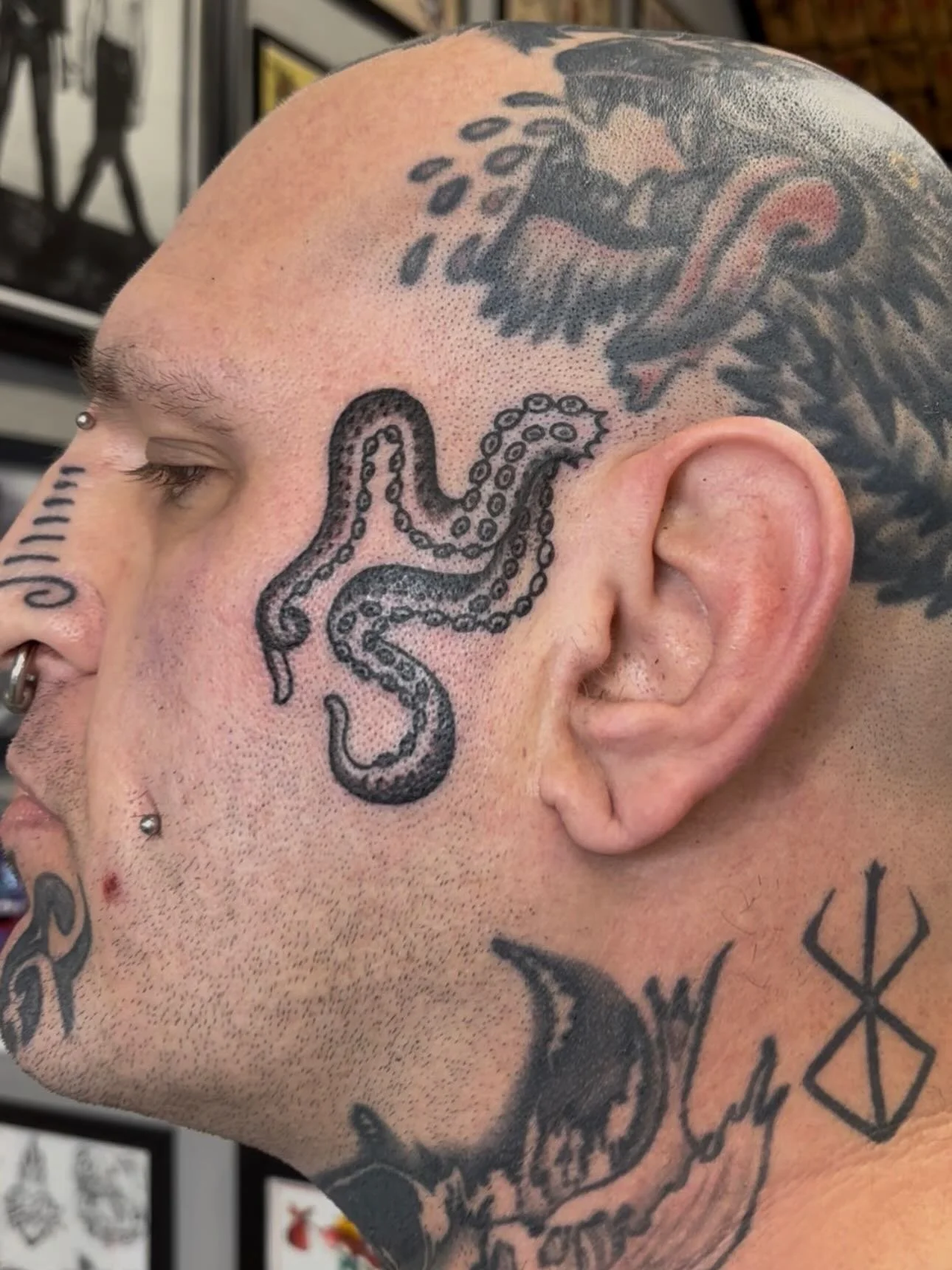 Slimy face tat done by @johnbentrup 
#facetat #shreveportla