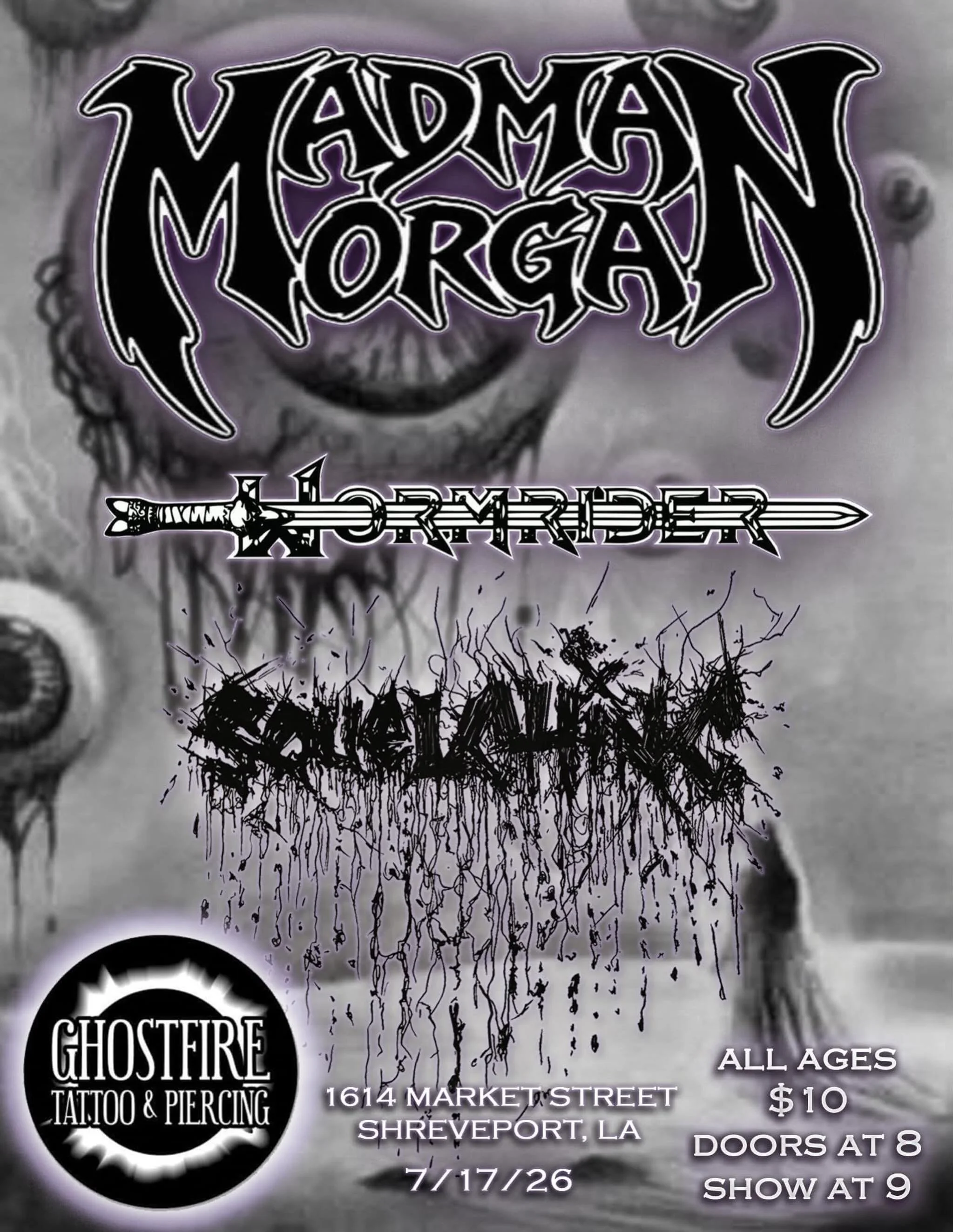 Yall know the drill
ALL AGES SHOW here at the tatt shop
We got squelching, @wormrider_la and @madmangoddamnmorgan 
yall come out!
$10 at the door
doors: 9
dancin: 9