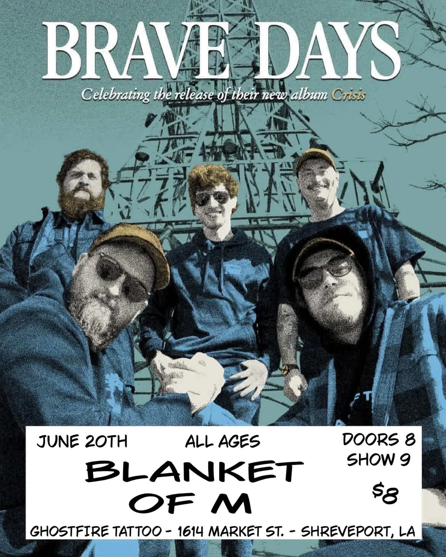 WOOOOO we got brave days coming back! Joined with @blanketofm !
Yall already know the drill
$8 show ALL AGES!
doors:8
show:9