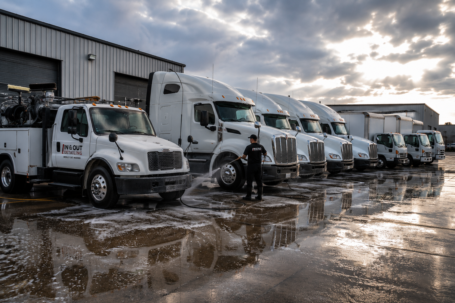 lineup of a fleet getting washed