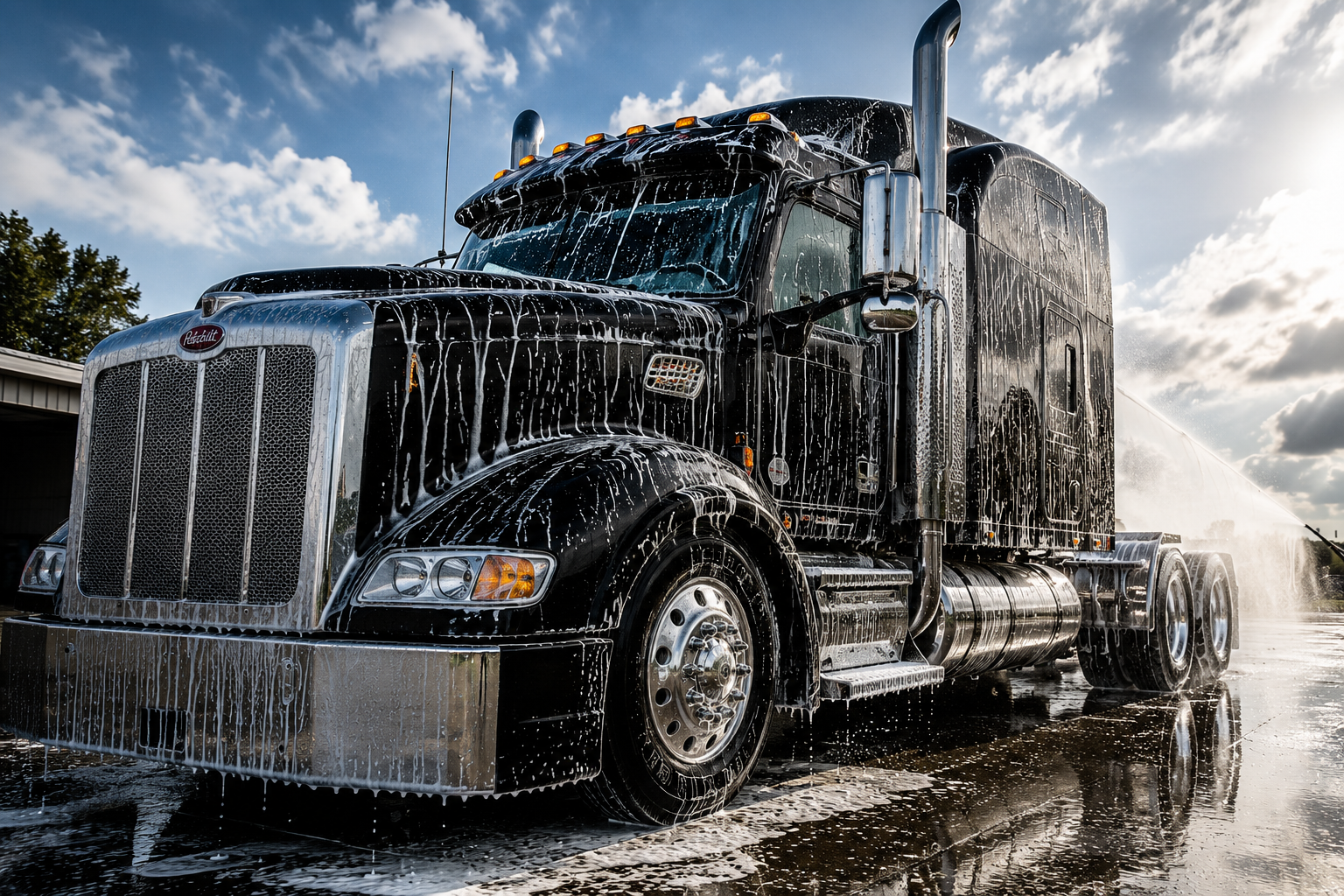 Semi covered in soap