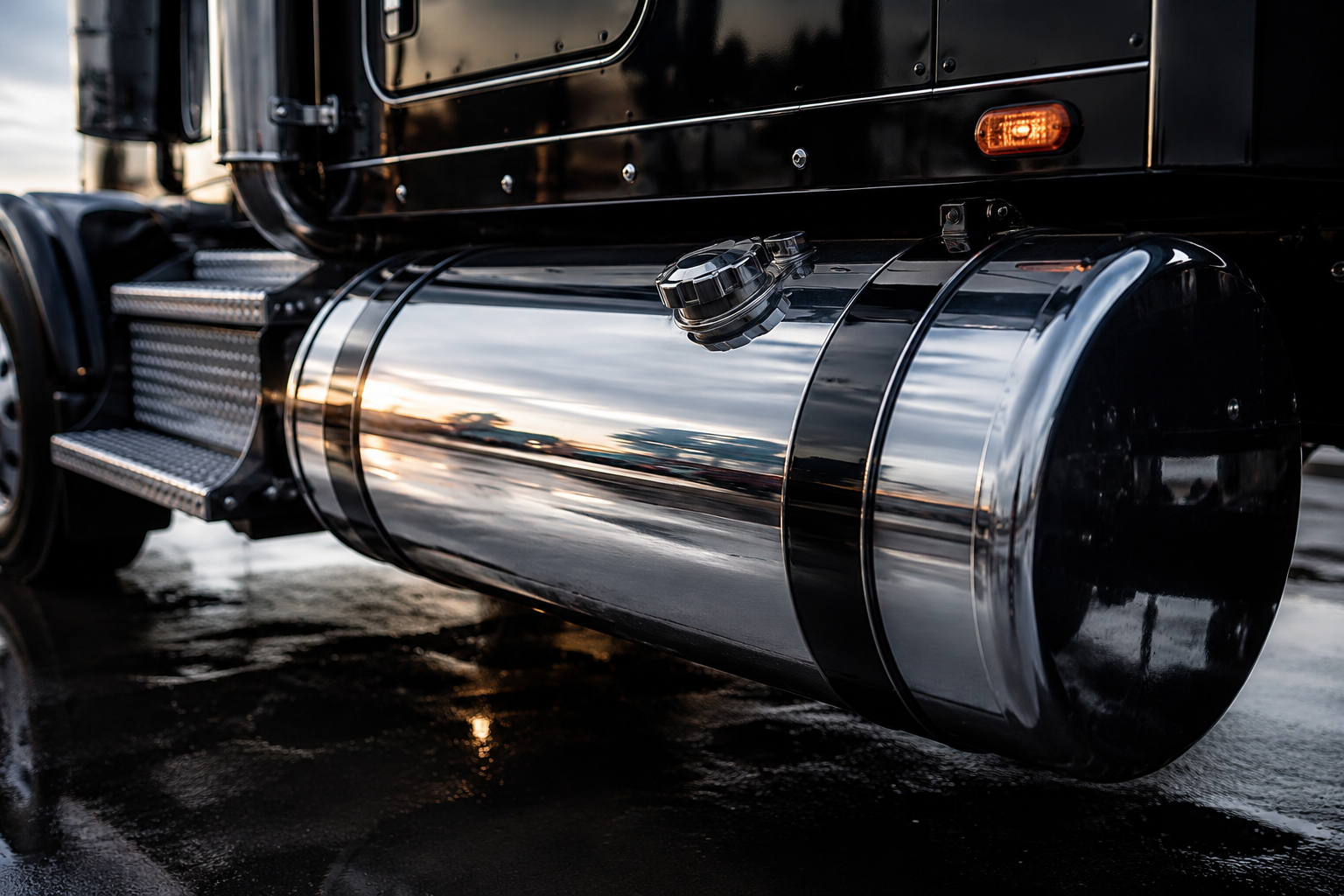 Polished fuel tank on semi
