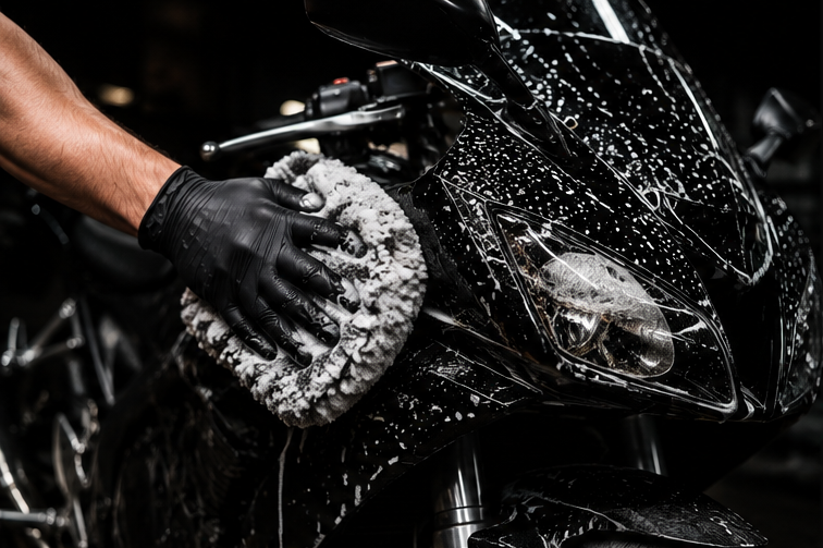 Motorcycle being washed