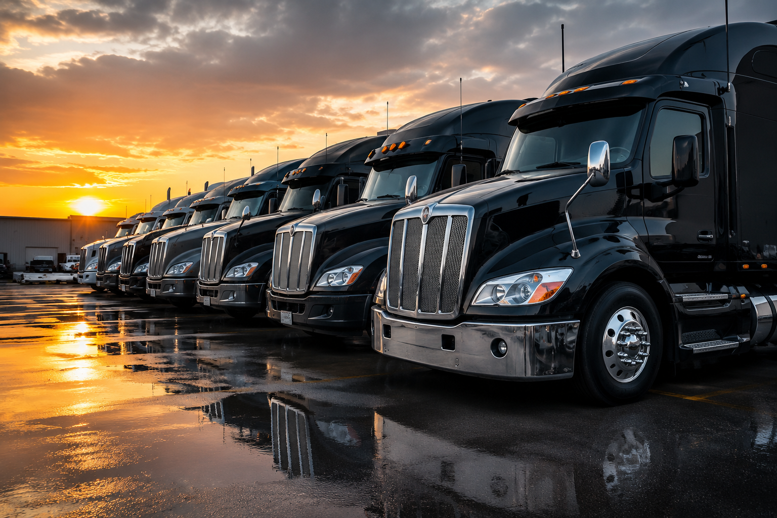 lineup of semi trucks