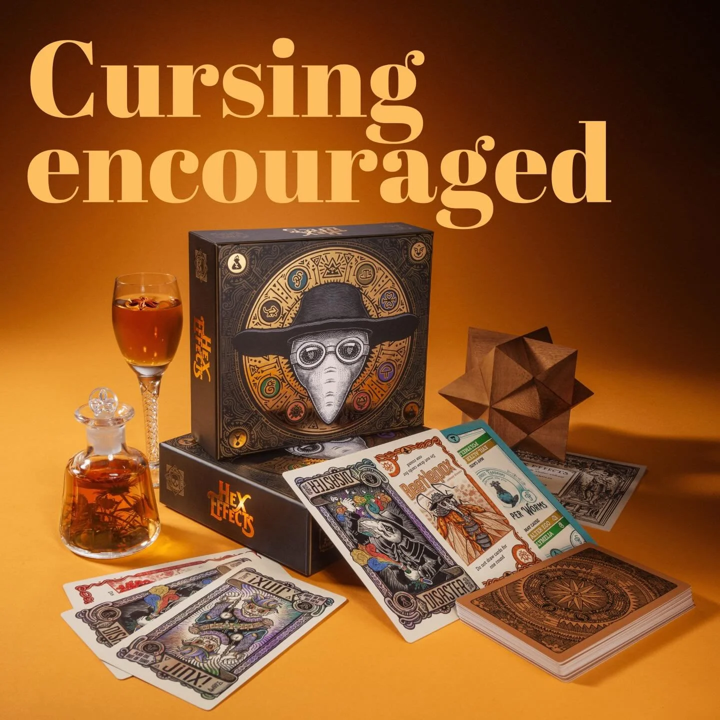 Hex Effects | 2 to 8 players | 10 to 30 mins

You&rsquo;re an amateur alchemist trying to rid yourself of the hexes and afflictions you accidentally contracted during your mystical experiments. This family-friendly variant of Side Effects plays just 