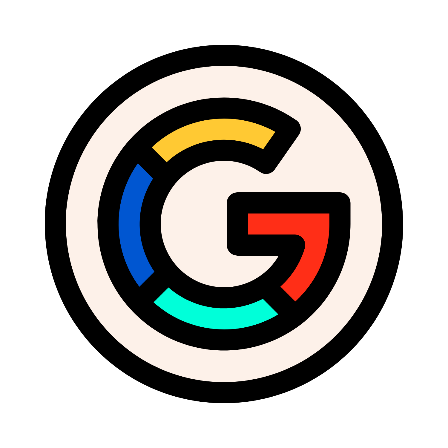Google G logo with colorful segments in black, yellow, blue, cyan, and red, on a black background.