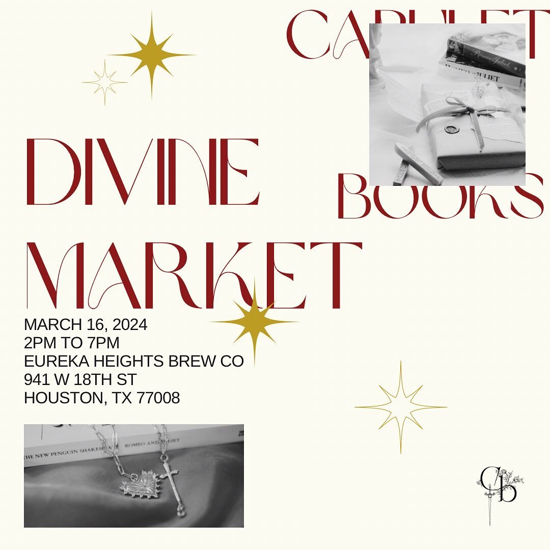 We&rsquo;ll be at @eurekaheights tomorrow for @divinemarkethtx! Hope we get to see you there! 

#capuletbooks #houstonmarket #houstonsmallbusiness