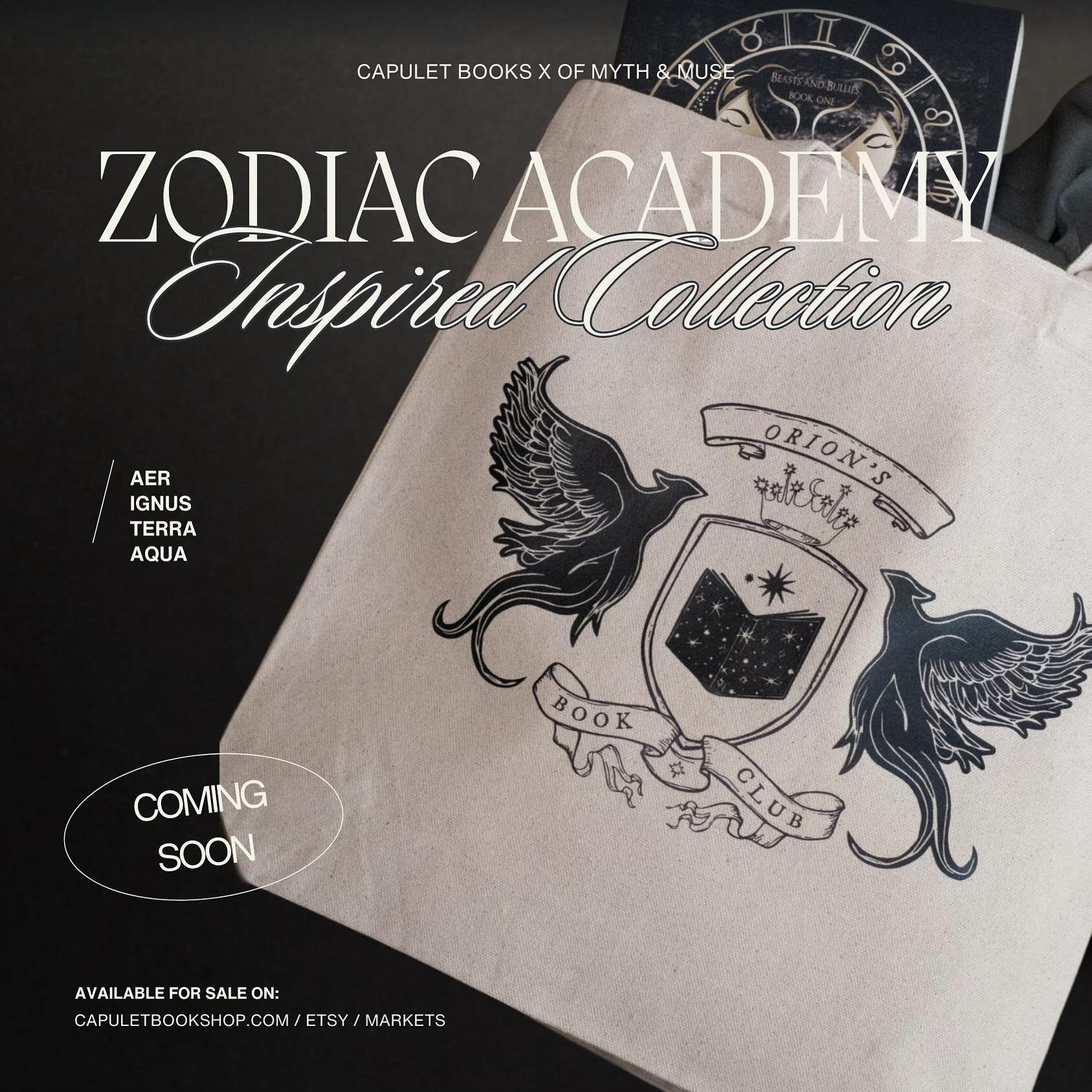 Officially announcing the Zodiac Academy Inspired Collection! What better way than to showcase Orion&rsquo;s Book Club Tote ✨ 

#zodiacacademymerch #lanceorion #bookishtotes #orionsbookclub #capuletbooks