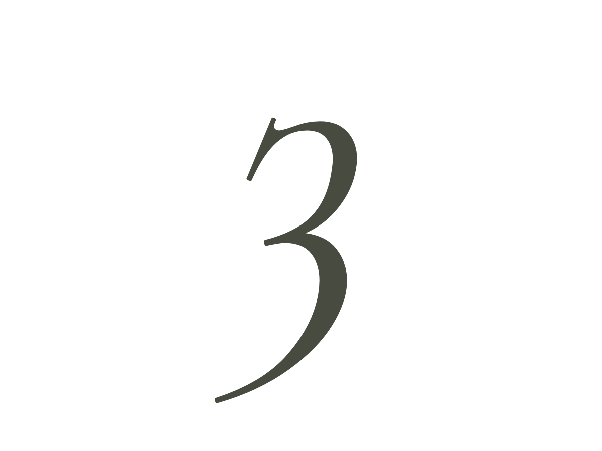 A black abstract and stylized number three with curved lines.