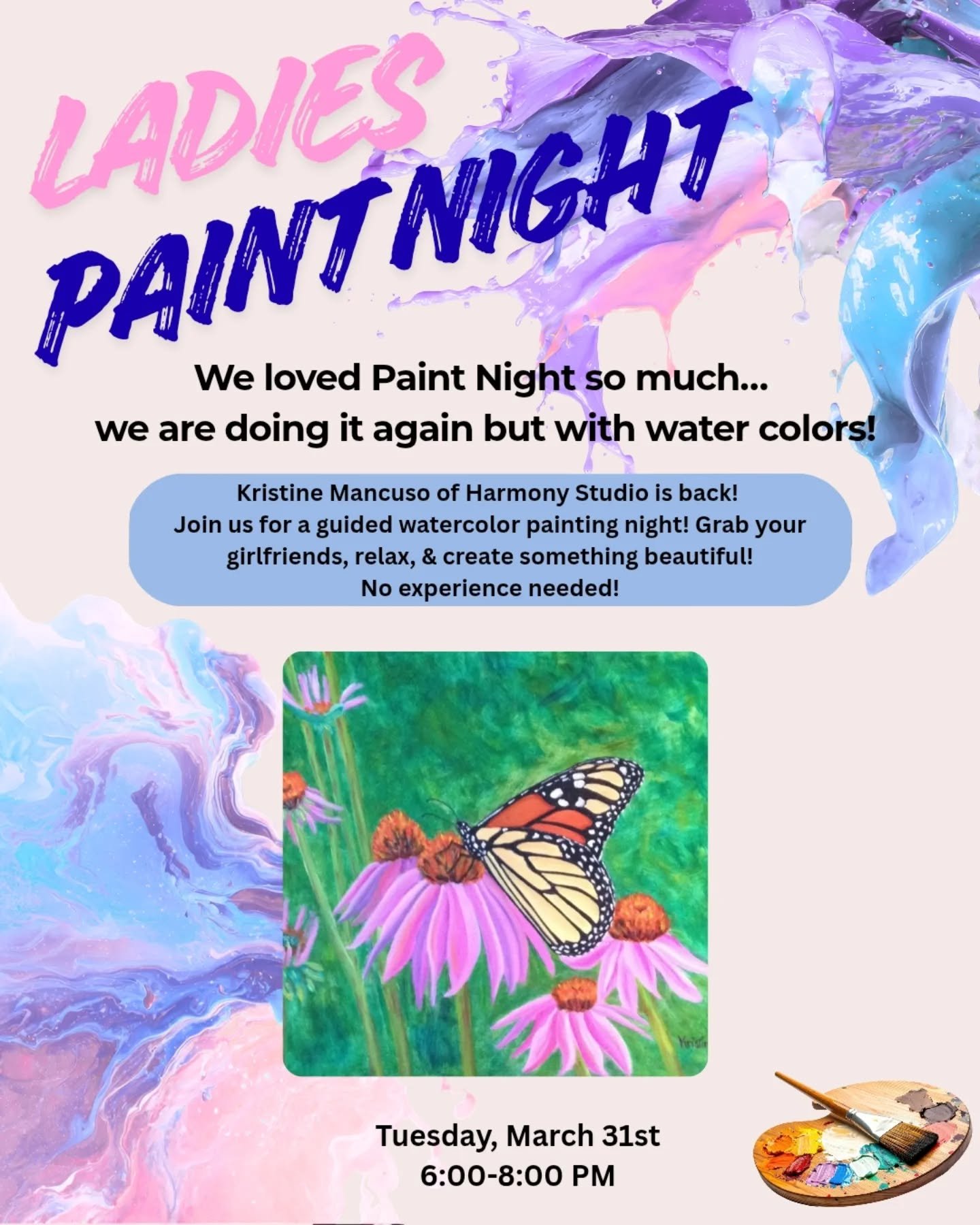 Ladies Night is just a handful of days away! 
Come by yourself or bring your friends to create a beautiful Spring painting!