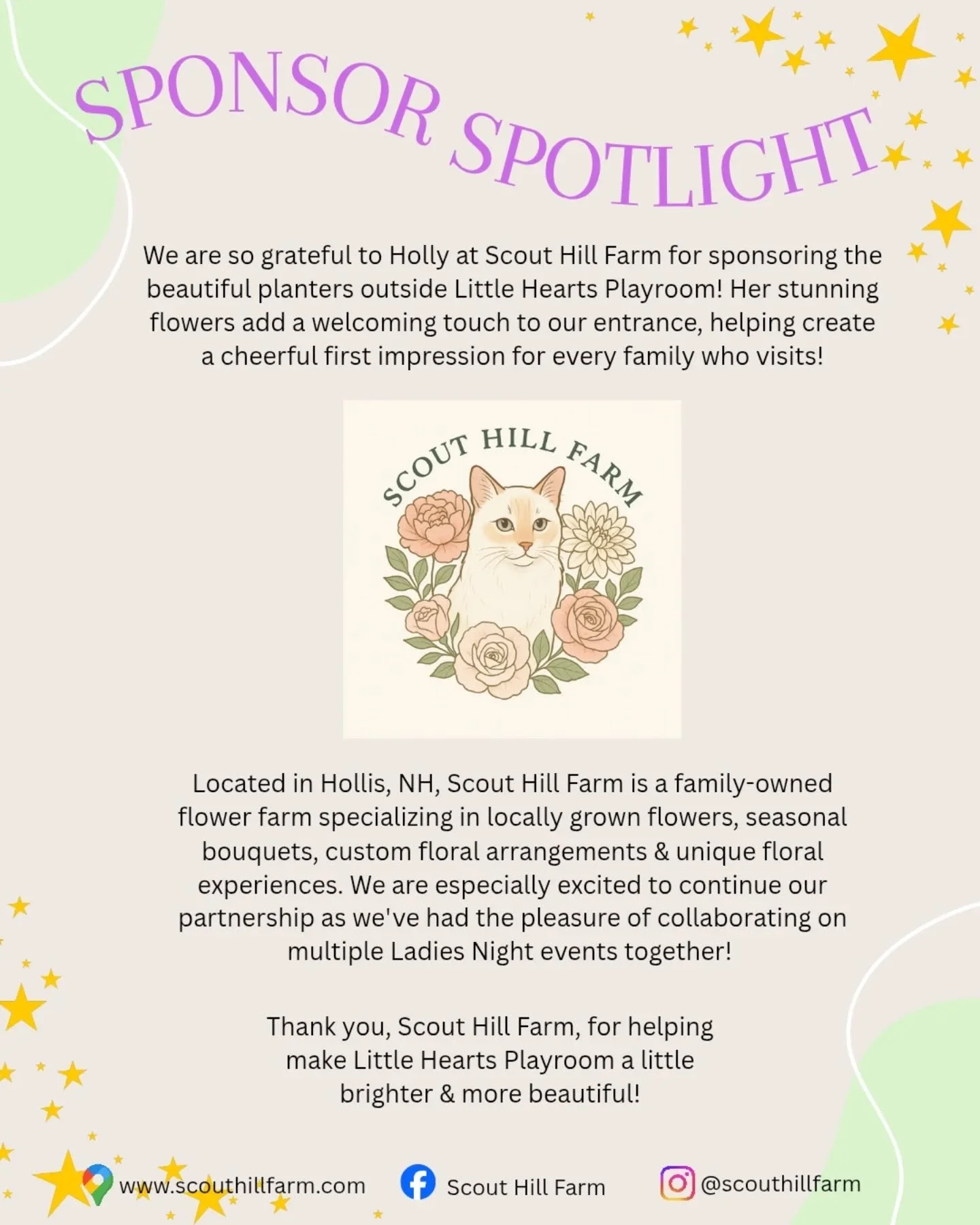Forever grateful to Scout Hill Farm! From events to our now happy pots outside, Holly is helping Little Hearts feel even more cozy!!!
There is a lot that comes out of our bottom line and sponsorships like this are so incredibly appreciated!!

We prom