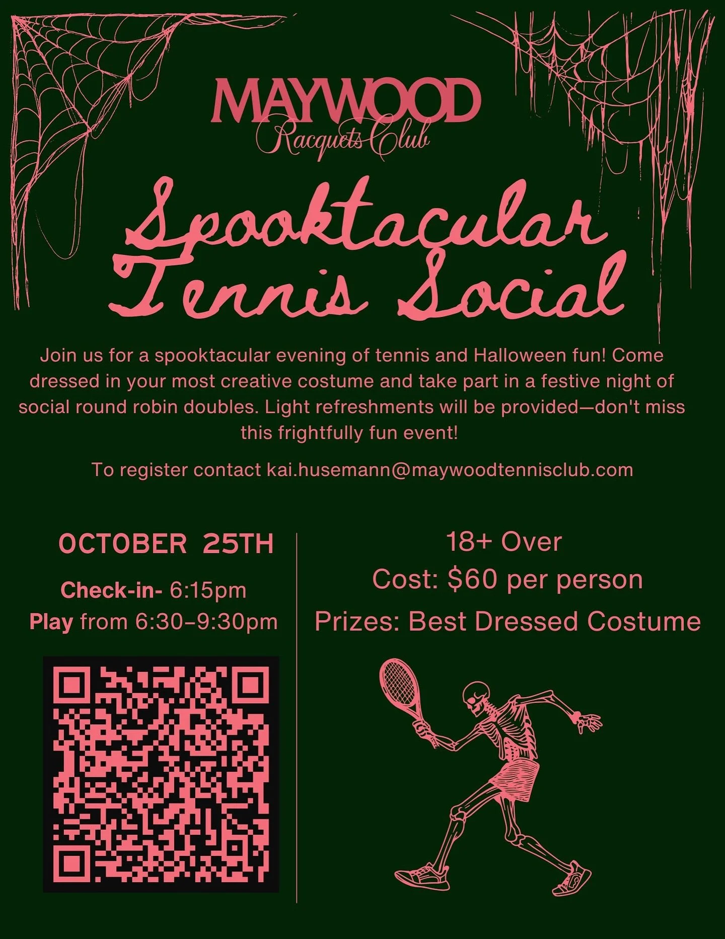 Serve. Scare. Socialize. Don’t ghost us on this event 👻 
#maywoodracquetsclub #newjerseyracquetsclub