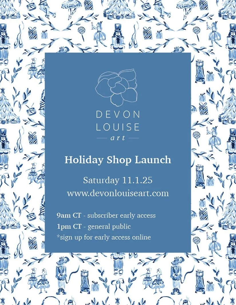 ✨ It&rsquo;s almost here! ✨The @devonlouiseart Holiday Shop opens this Saturday, November 1st! From hand-painted ornaments and festive home goods and art filled with whimsical Nutcracker magic and holiday cheer.

🎄Email subscribers get first access 