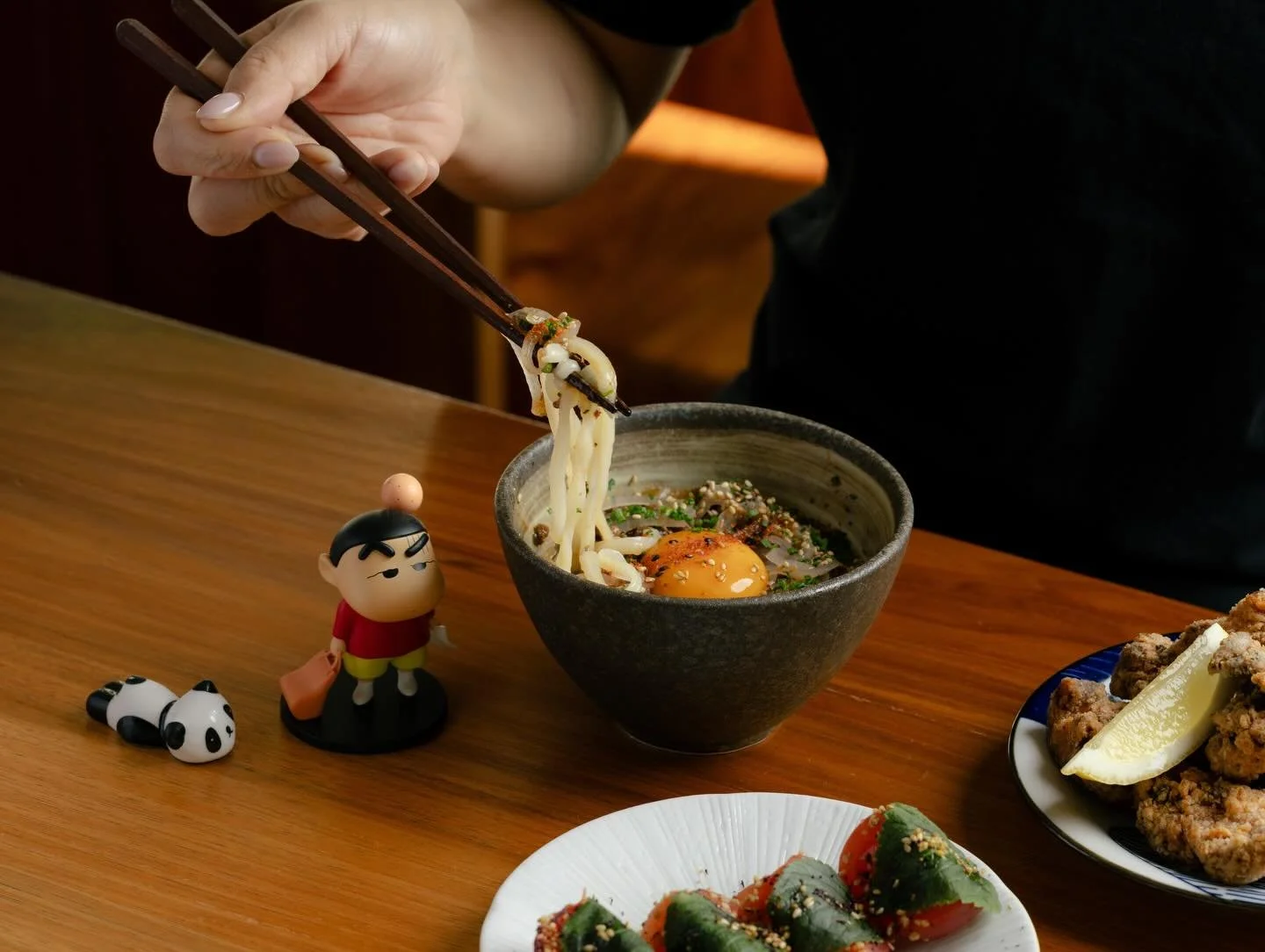 We use Inaniwa udon for our udon bowl, thinner, flatter, and smooth.

Topped with wagyu mince, onion sauce, pickled eschallot, and a cured egg yolk.

Perfect for weekend lunch and a simple way to finish your meal.