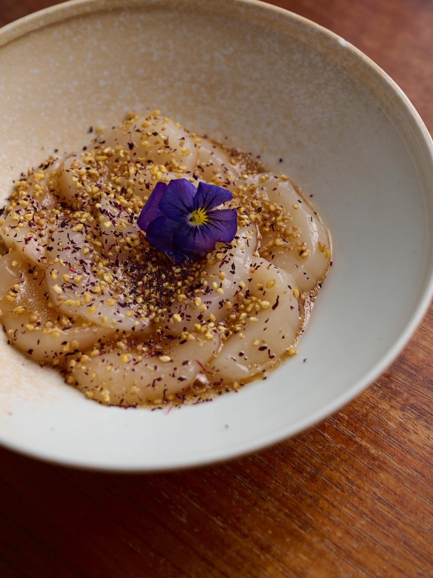 Hokkaido scallop sashimi with white soy and ume.
A light and refreshing starter with delicate umami and layers of texture. 
Always on the menu at Amuro .