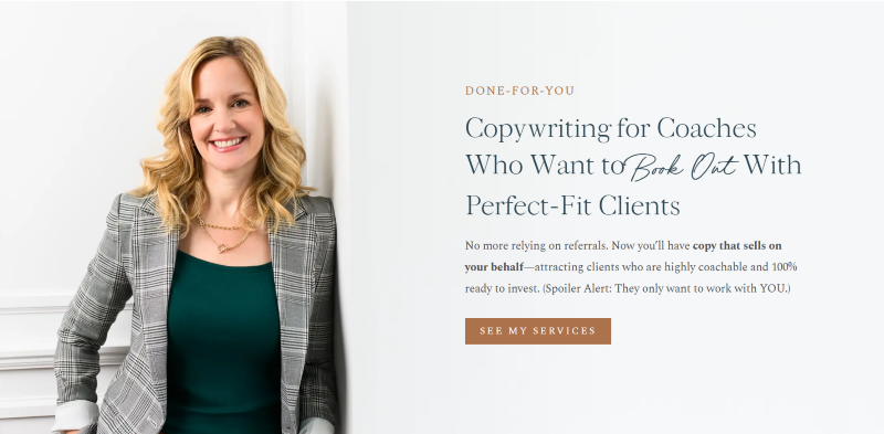 grey and white screen from webpage with Nicole Kepic in blazer smiling in photo