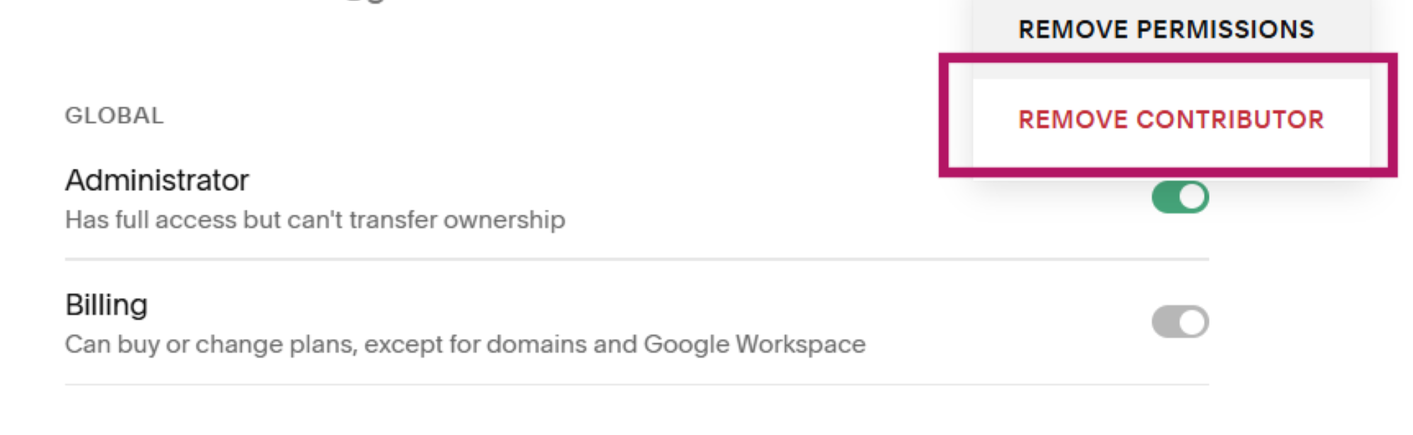 squarespace screenshot remove contributor