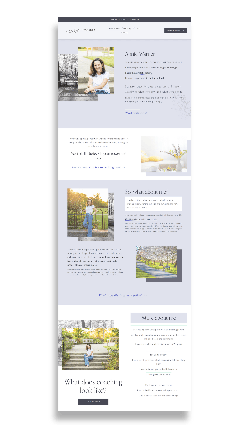 screenshot of coaching website about page