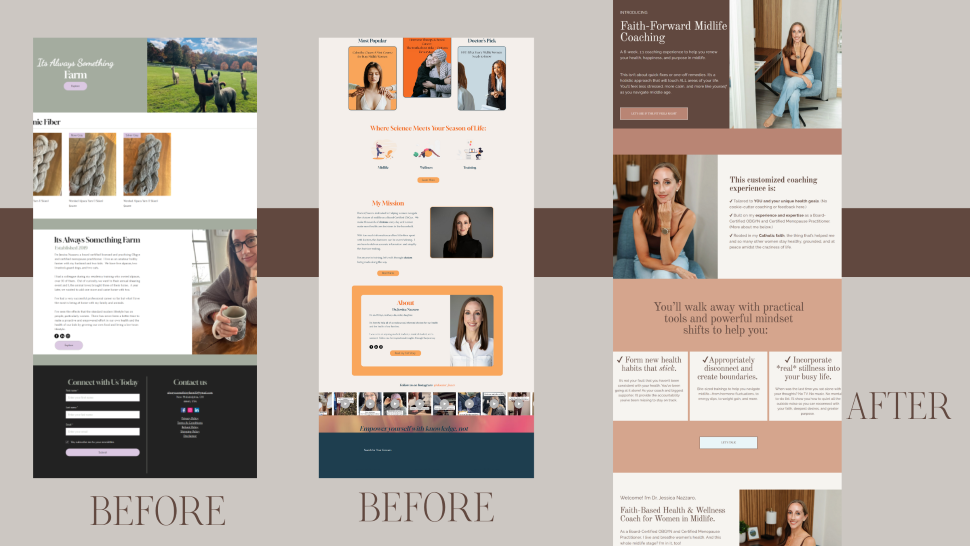 screenshots of three websites