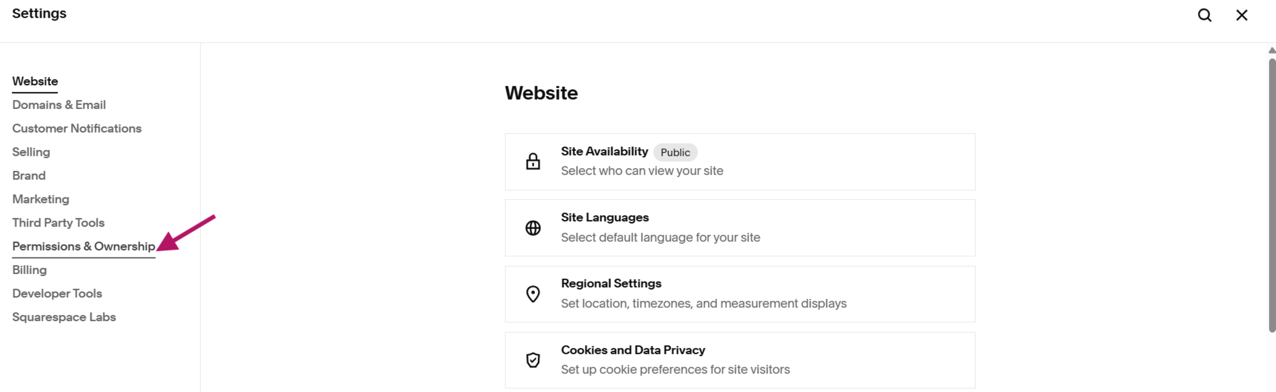 squarespace screenshot permissions and ownership link