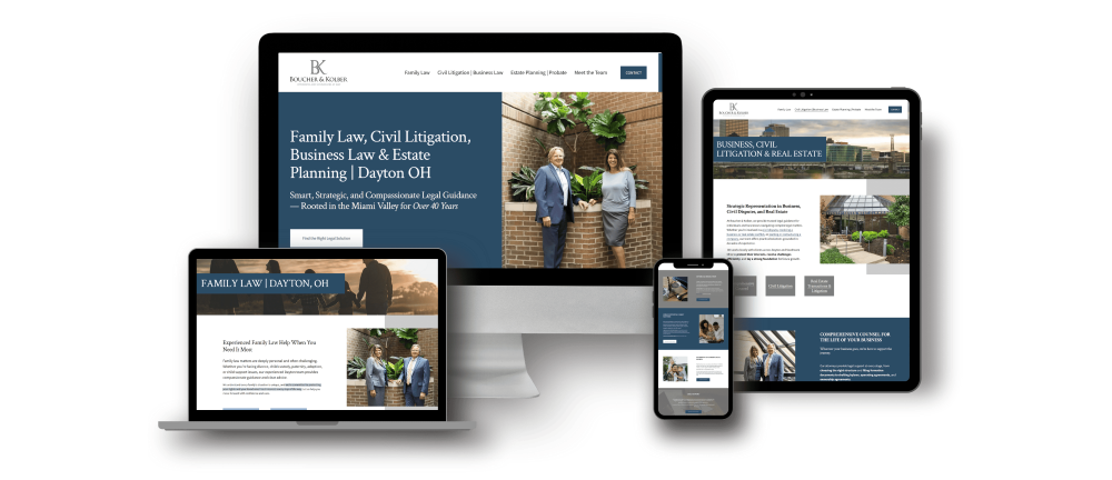 dark navy blue grey and white screen shots of legal website on smart devices