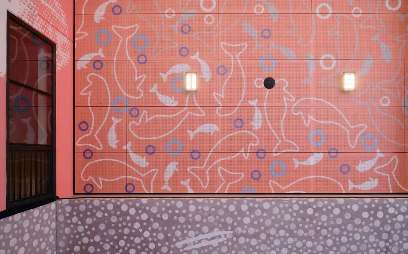 Biophilic printed acoustic ceiling featuring First Nations artwork, Green Square Public School