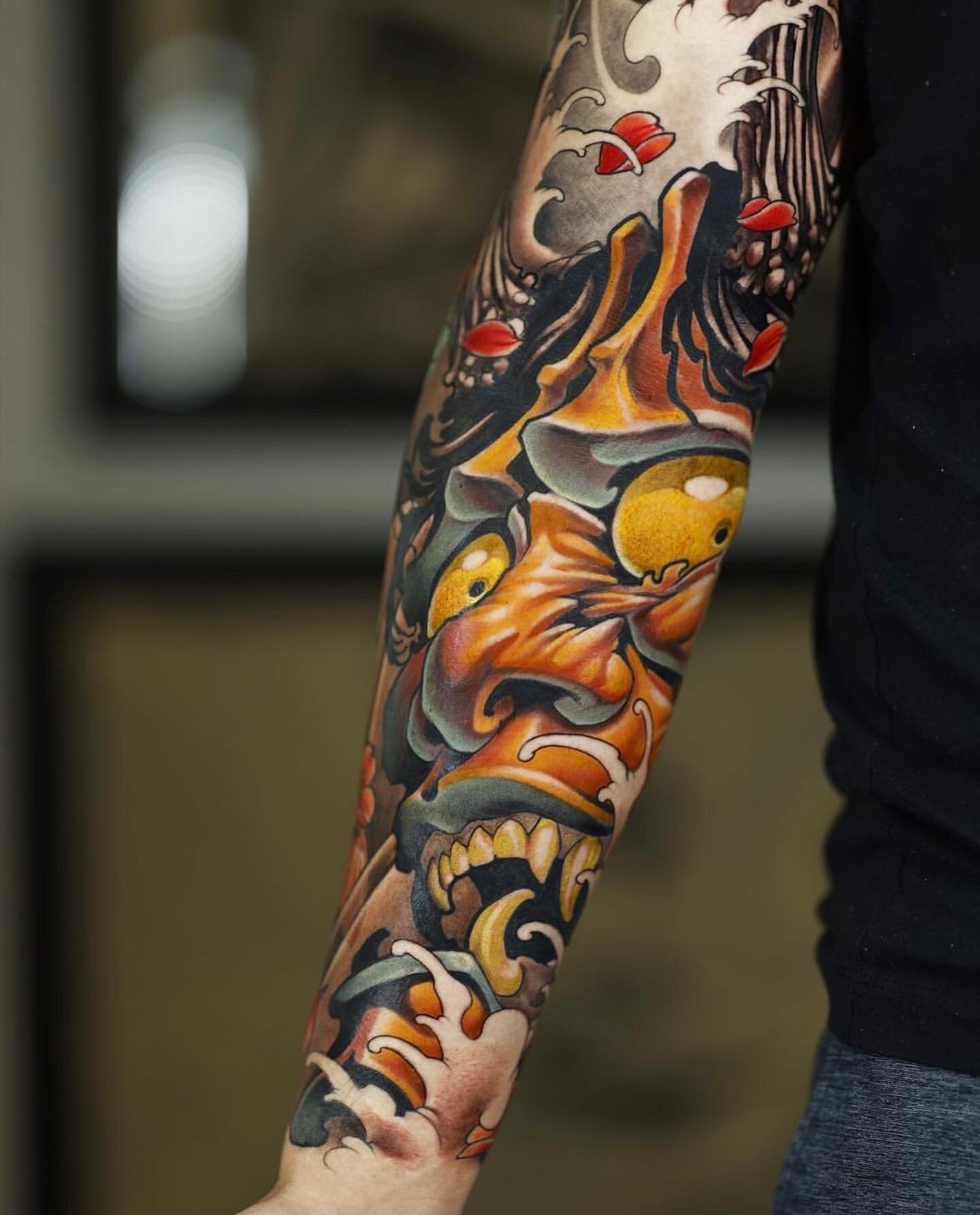 Check out this hannya mask/koi fish sleeve on Emerson done by @nathanieltattoo! Go show @nathanieltattoo some love! If you&rsquo;d like to start something sweet click on Nathaniel&rsquo;s link on his bio and book an appointment.