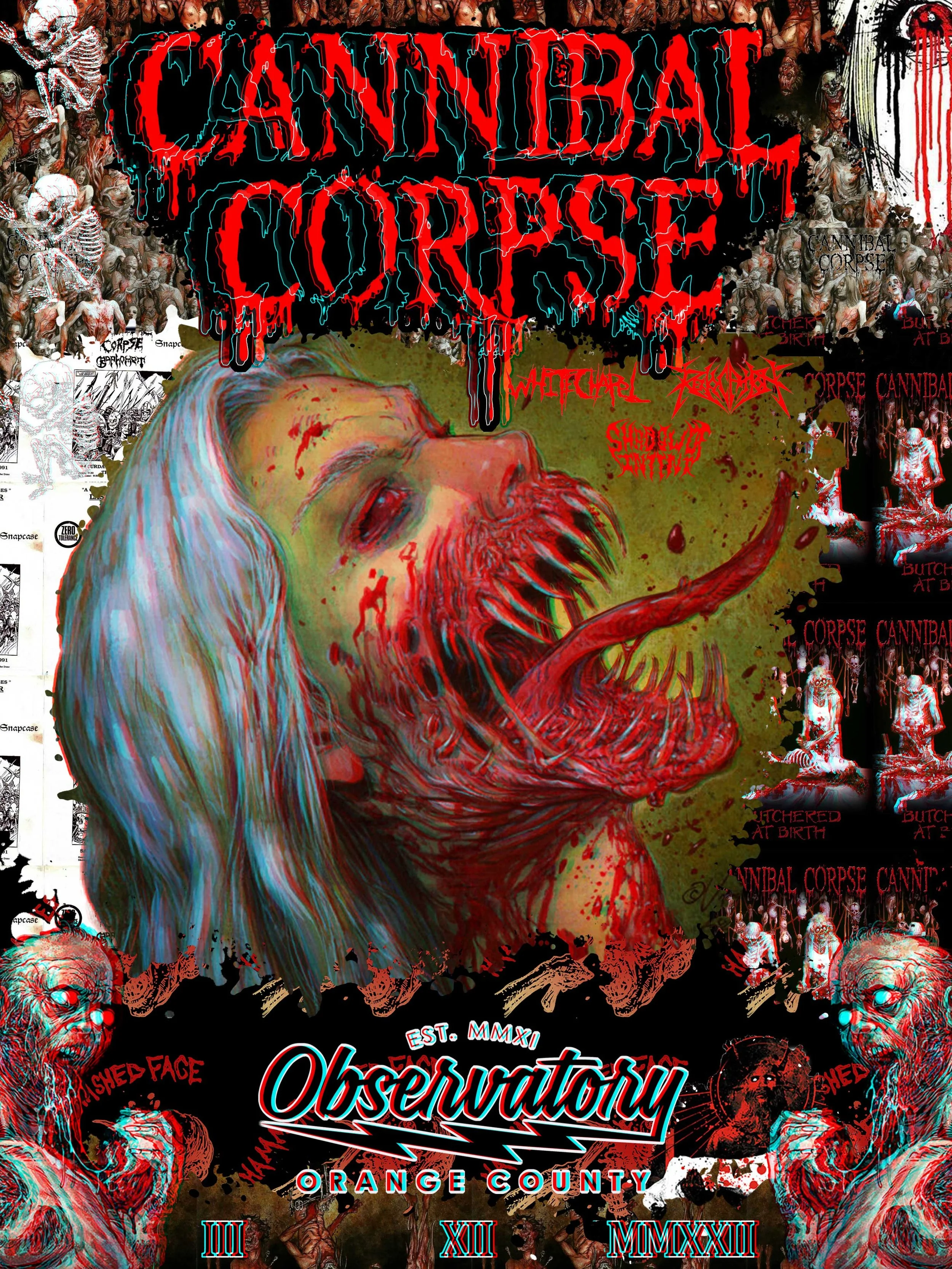 Cannibal Corpse with White Chapel, Shadow of Intent & Revocation, The Observatory OC, Santa Ana, CA  3/12/22
- Digital 3D Collage, 18" x 24"