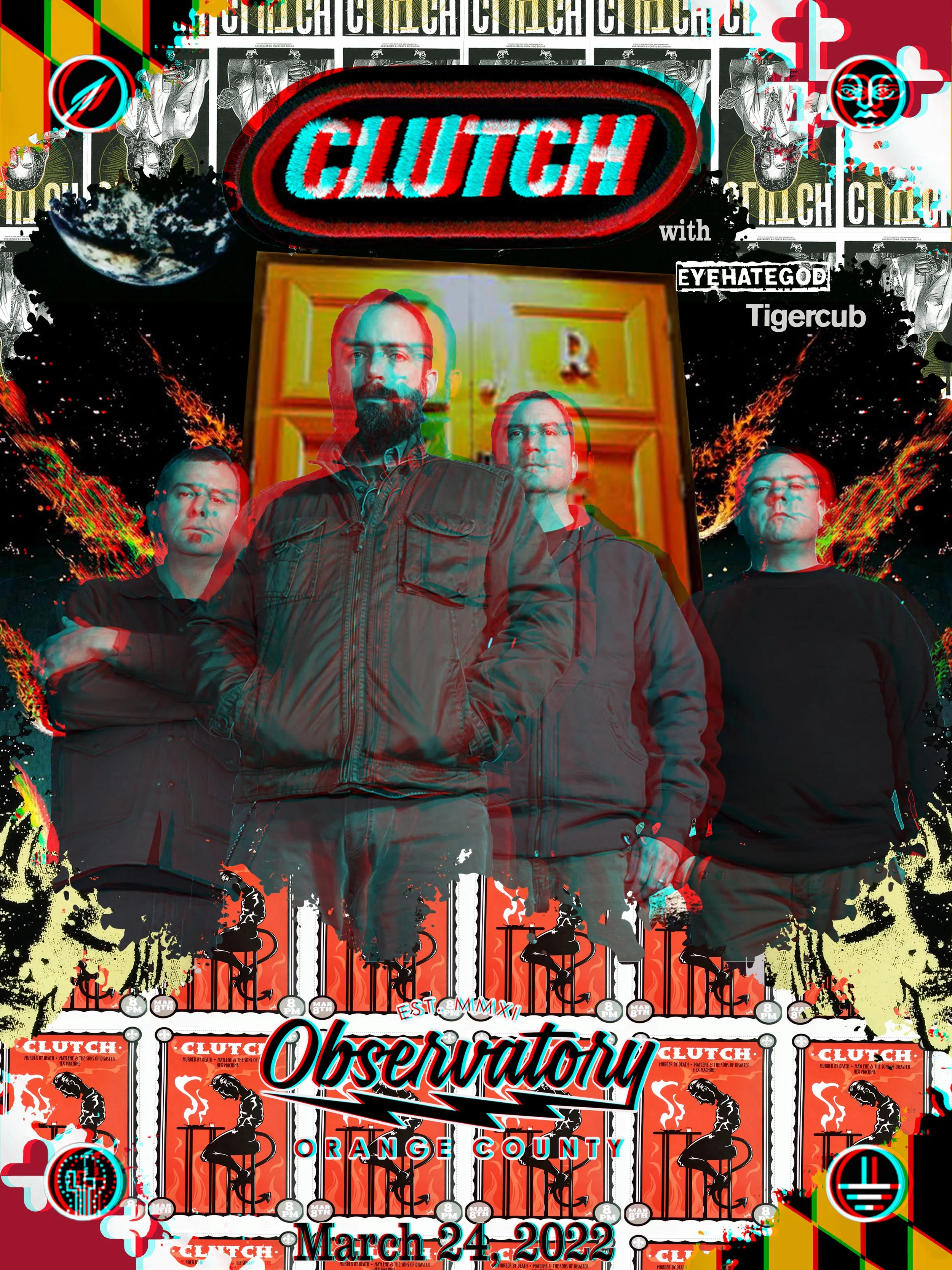 Clutch with EyeHateGod & Tigercub, The Observatory OC, Santa Ana, CA  3/24/22
- Digital 3D Collage, 18" x 24"