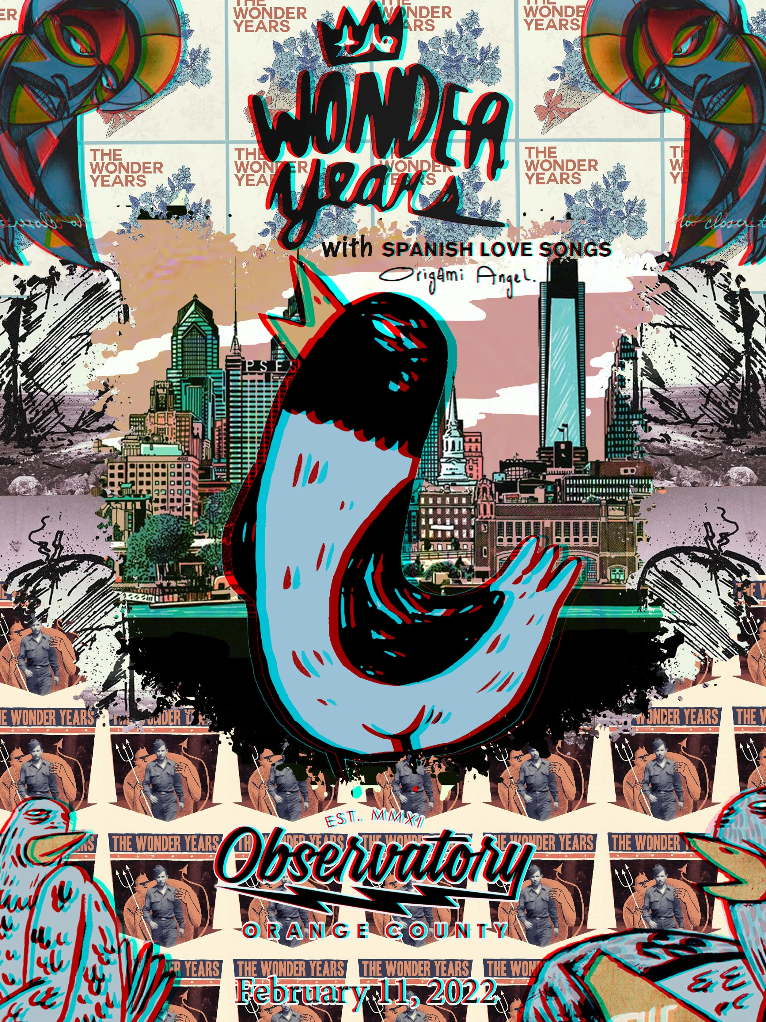 The Wonder Years with Spanish Love Songs & Origami Angel, The Observatory OC, Santa Ana, CA  2/11/22
- Version #1
- Digital 3D Collage, 18" x 24"
