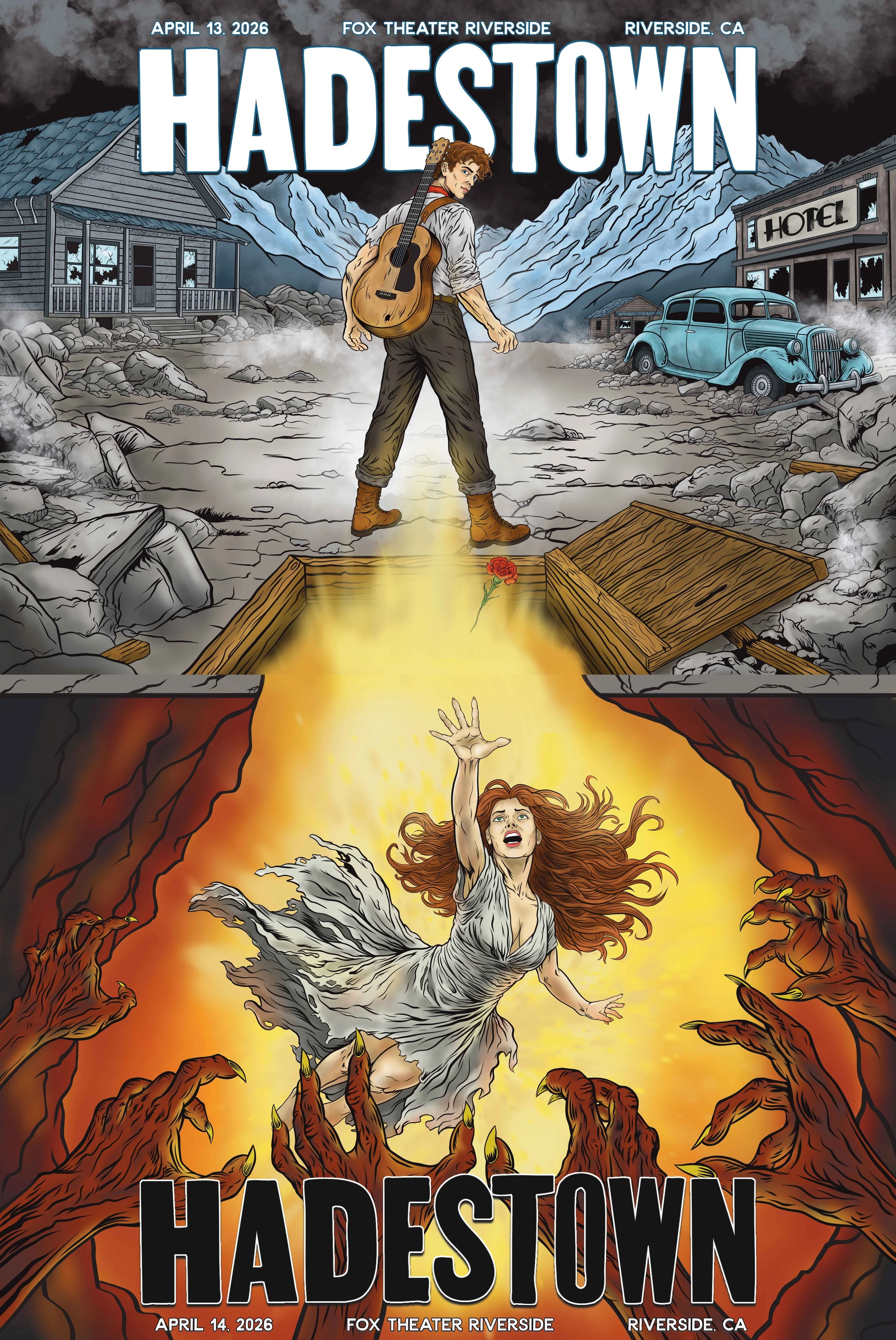 Hadestown, Nights 1 &2 Diptych, Fox Theater, Riverside, CA, 4/13/26
24"x36"